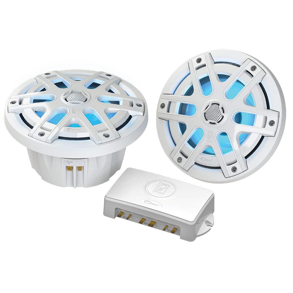 Poly-Planar MA-OC6 6.5 Inch Waterproof Marine Speakers with Blue LED Lights - White | Perfect for Boats, RVs, and Outdoor Adventures