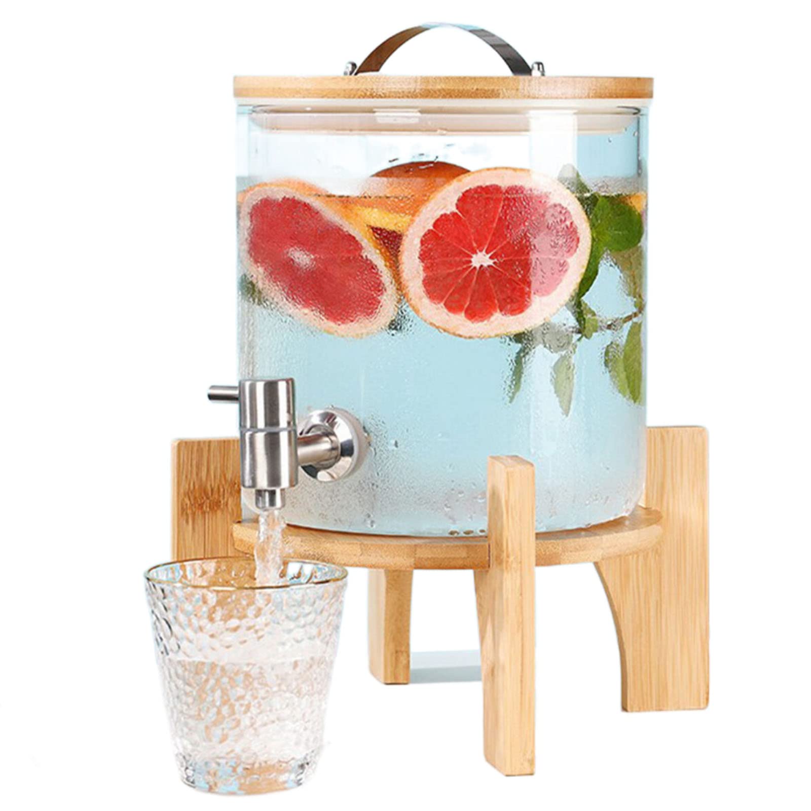 Premium Glass Drink Dispenser with Wooden Stand & Stainless Steel Spigot - 5L Mason Jar Pitcher for Hot/Cold Beverages, Juice, Beer, Iced Tea, Lemonade - Perfect for Parties, Weddings, BBQs & Home Entertaining