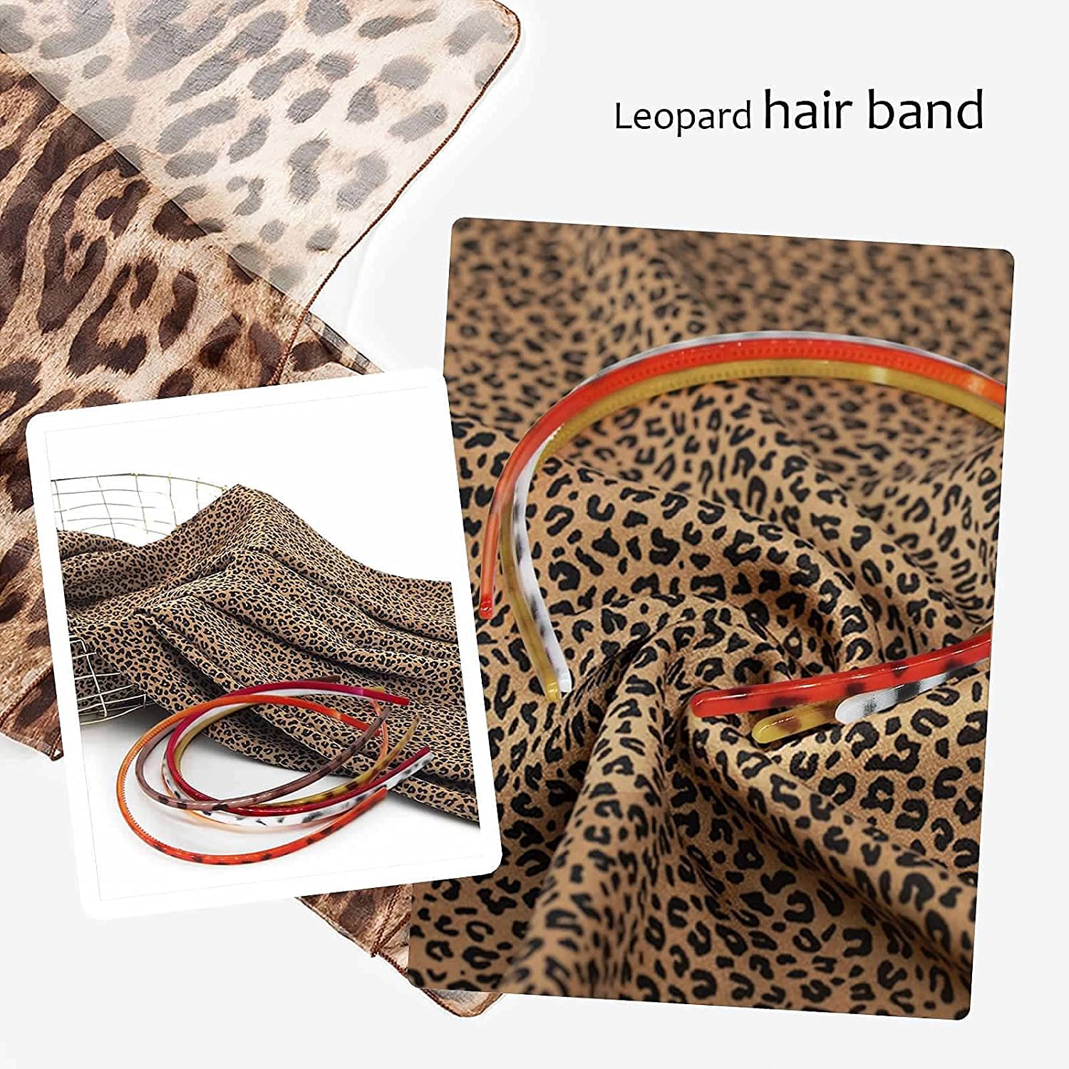 12 Pack Plastic Plain Headbands with Comb Teeth - 5mm Leopard Print Skinny Elastic Hair Bands for Women & Girls (Leopard Print in White, Brown, Orange, Gold, Corn, Magenta) | Perfect for School, Work, Sports & Everyday Styling