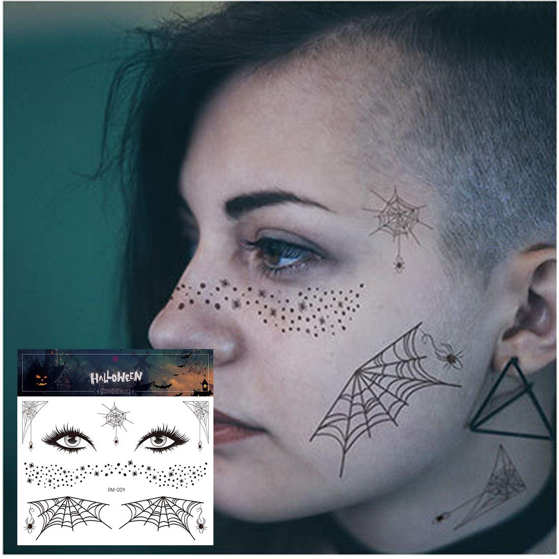 Spider Bat Horror Fake Temporary Tattoos for Halloween - Scary Face Tattoo Stickers for Women, Men & Kids | Halloween Party Supplies & Costume Accessories | Perfect for Costume Parties, Trick or Treat & Halloween Events