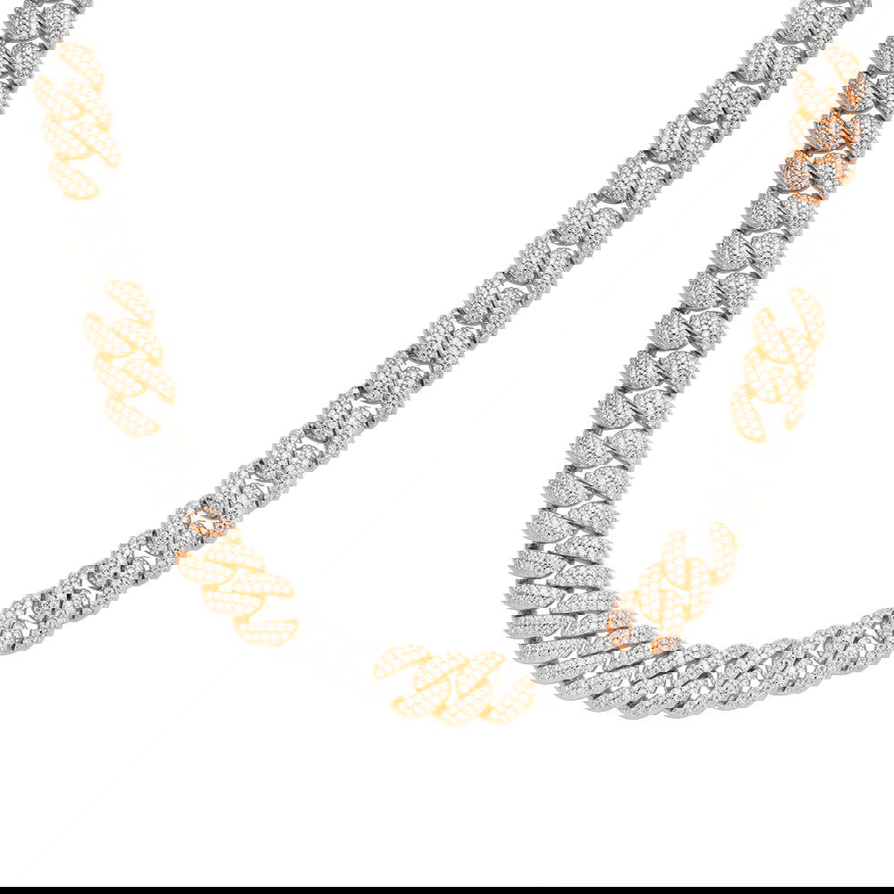8mm Moissanite Cuban Chain Necklace 22in Two Tone Rose Gold .925 Sterling Silver for Women - Elegant Jewelry Gift for Birthday, Anniversary & Special Occasions