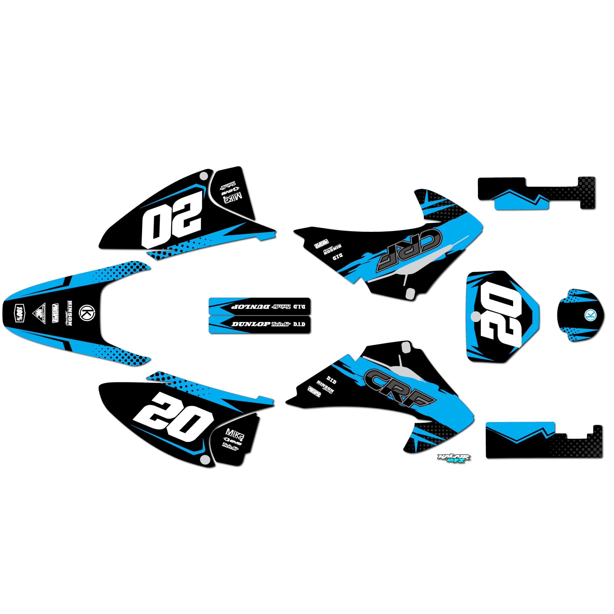 Honda CRF150F (2003-2007) Spear Series Cyan Graphics Kit - 16 Mil Thick Dirt Bike Stickers, Motocross Racing Decals for Pit Bikes & Motorcycles - Perfect for Track Racing, Off-Road Adventures & Custom Bike Styling