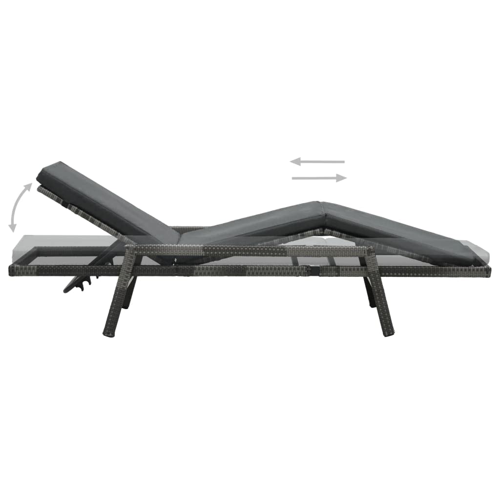 Adjustable Outdoor Sun Lounger with Removable Cushion - Weather-Resistant Gray Poly Rattan Lounge Chair for Patio, Poolside & Garden Relaxation - Perfect for Backyard, Beach & Outdoor Lounging