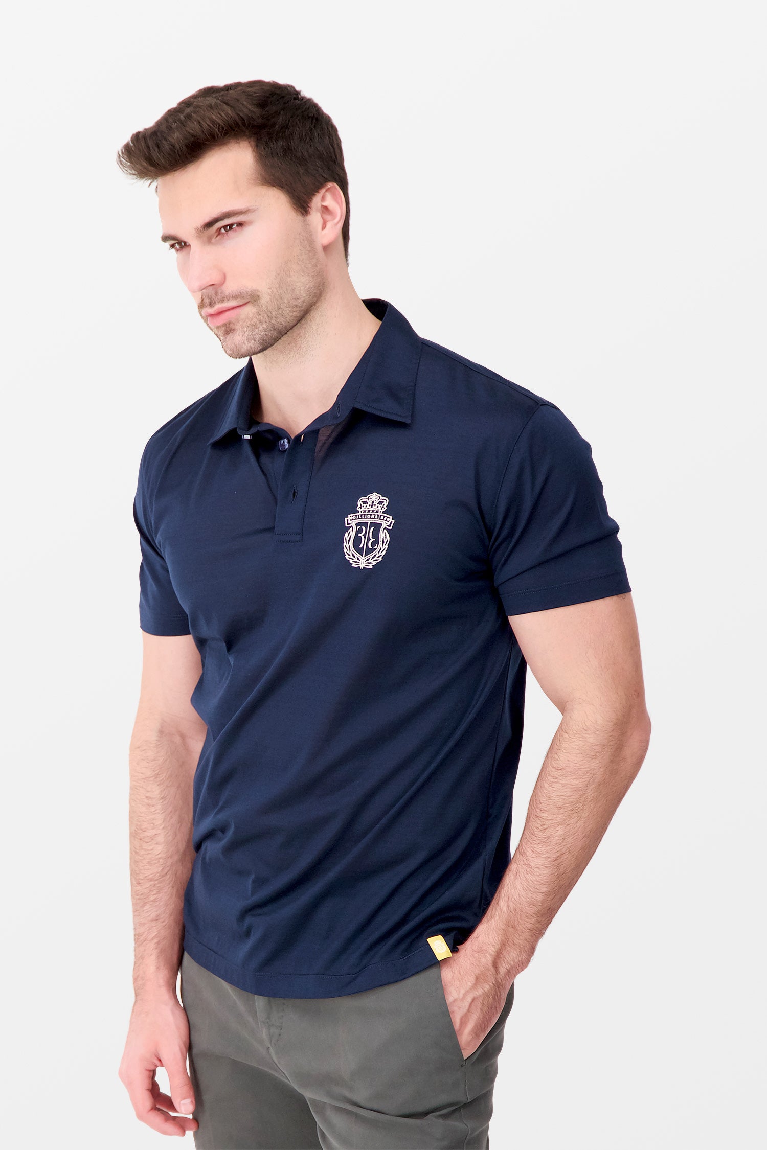 Billionaire Dark Blue Crest Polo Shirt for Men - Premium Cotton Embroidered Logo Casual Wear for Golf, Business & Everyday Outfits