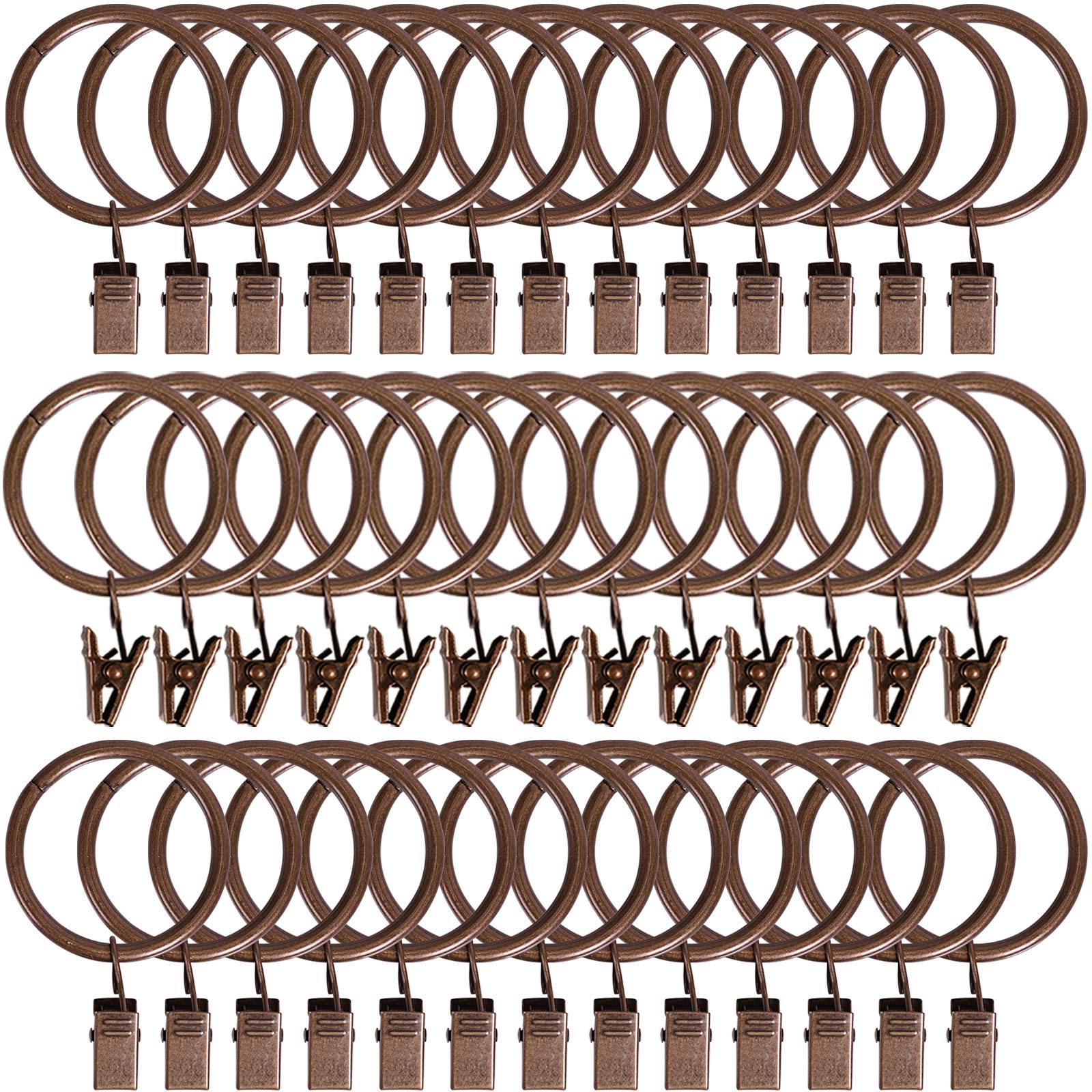 40pcs Stainless Steel Curtain Rings with Clips - 1.5 Inch Metal Drapery Hooks for Tension Rods, Eyelets & Decorative Hangers - Copper Finish (1.5