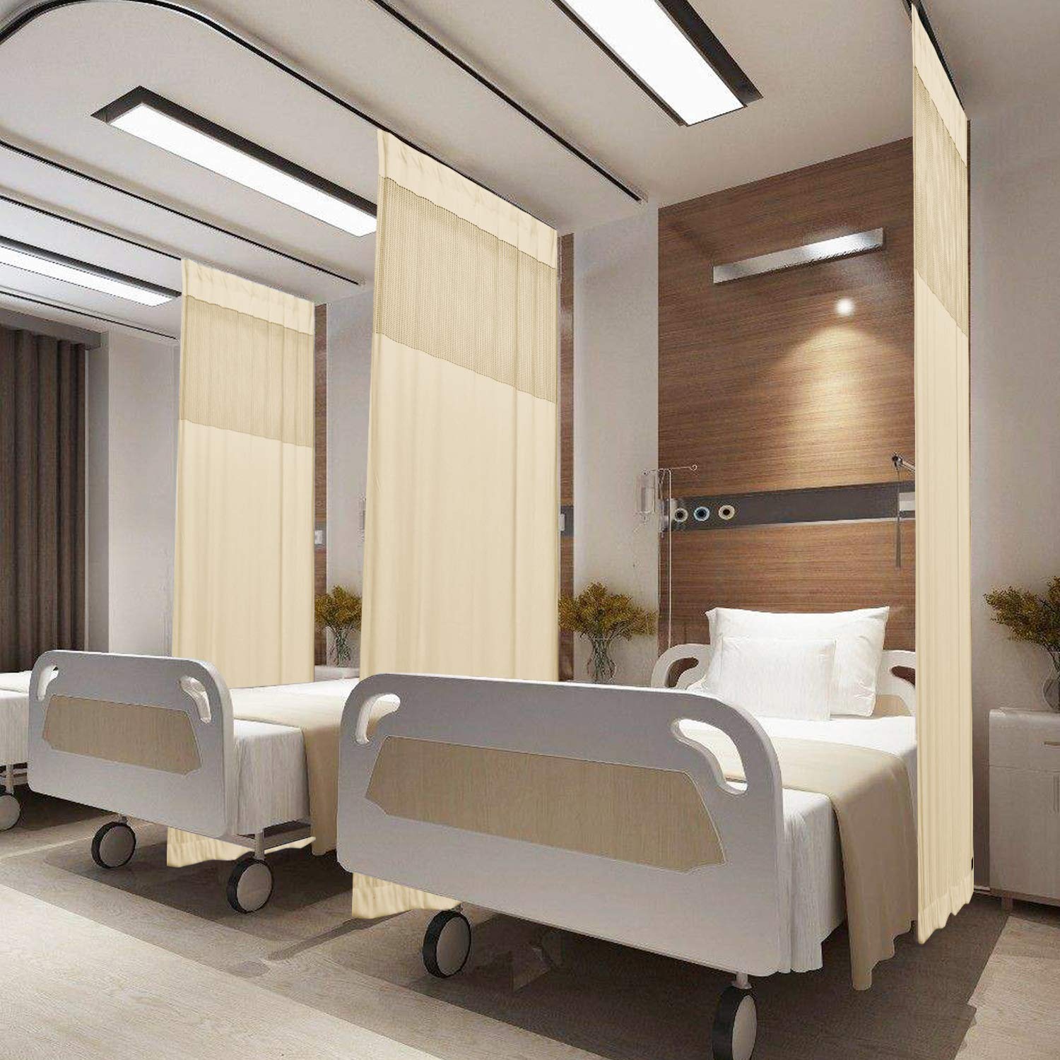 Flame Retardant Hospital Curtains - 10FT x 8.5FT Cubicle Drapes, Pinch Pleated Room Divider for Healthcare, SPA, School & Nursery (1 Panel, Biscotti Beige) - Ideal for Patient Privacy & Space Partitioning