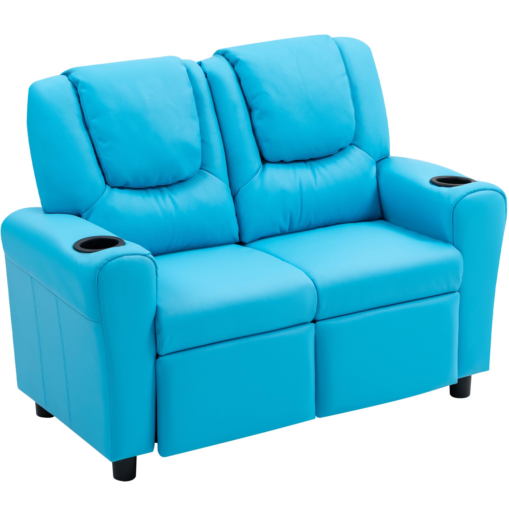 AVAWING Double Toddler Recliner Chair for Kids Age 1-4 - Adjustable Footrest & Headrest, Faux Leather Kids Loveseat Sofa with Cup Holders - Perfect for Playroom, Nursery, or Family Room (Blue)