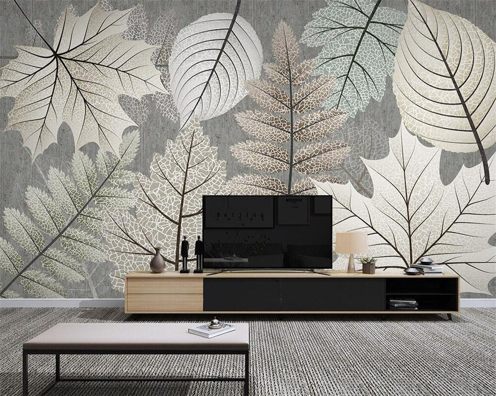 Modern Monochrome Leaf Mural Wallpaper - Nature-Inspired Peel & Stick Wall Decor for Living Room, Bedroom, Nursery | Easy DIY Home Renovation