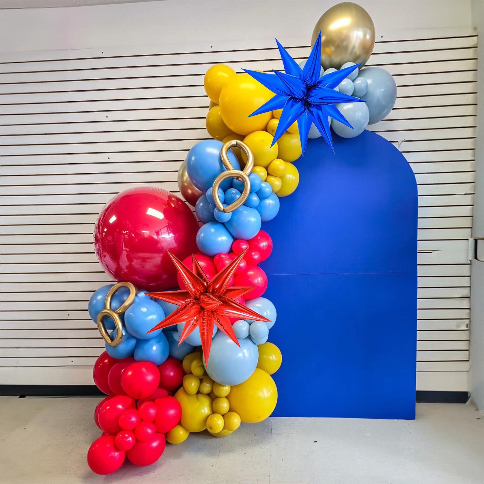 120 Pcs Red Blue Yellow Balloon Arch Kit - Carnival Circus Balloon Garland Decorations with Metallic Gold & Star Foil Balloons for Kids Birthday, Video Game Party, Baby Shower & Theme Party Decorations | Perfect for Indoor & Outdoor Celebrations