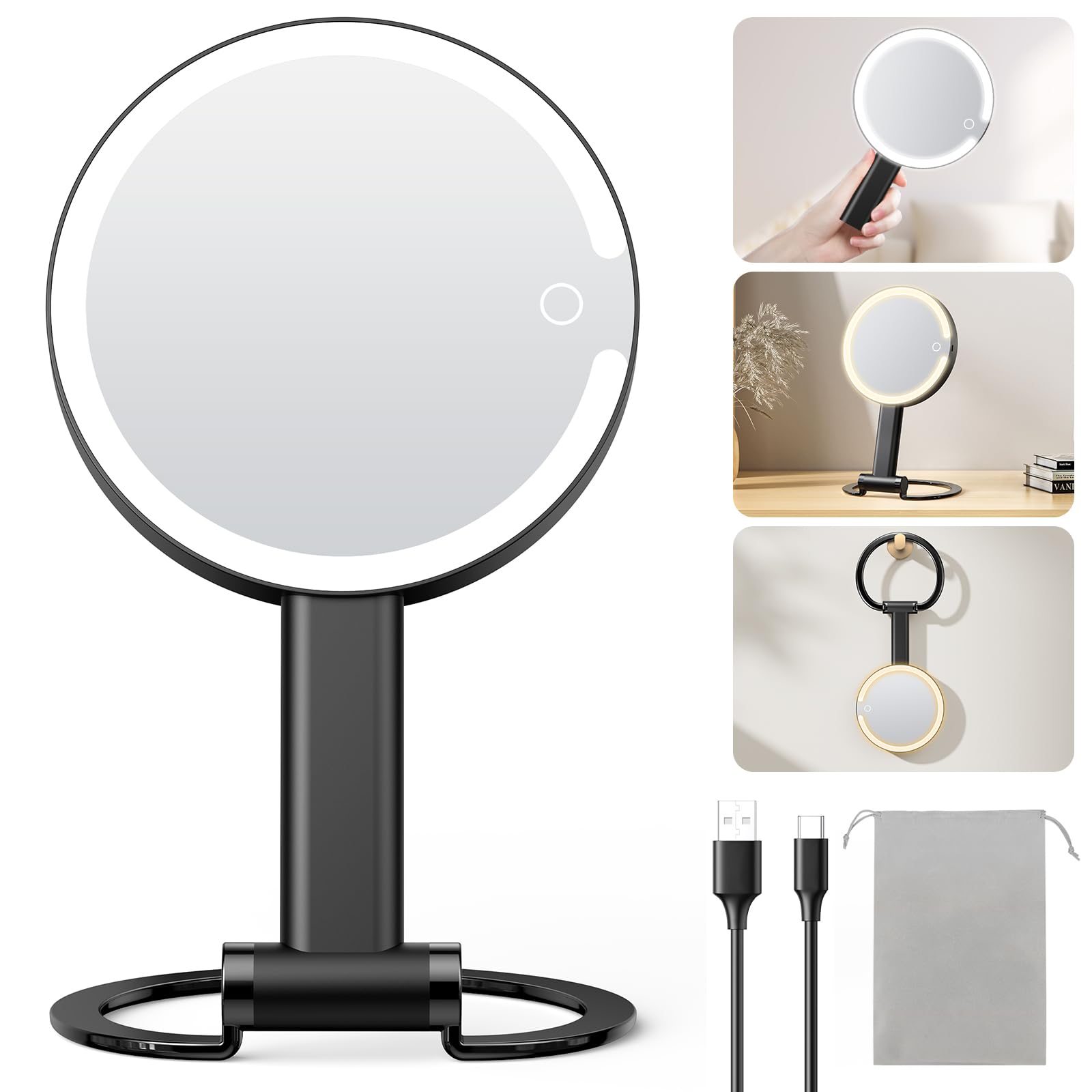 10X Magnifying Travel Mirror with Light - Rechargeable LED Makeup Mirror for Travel & Home