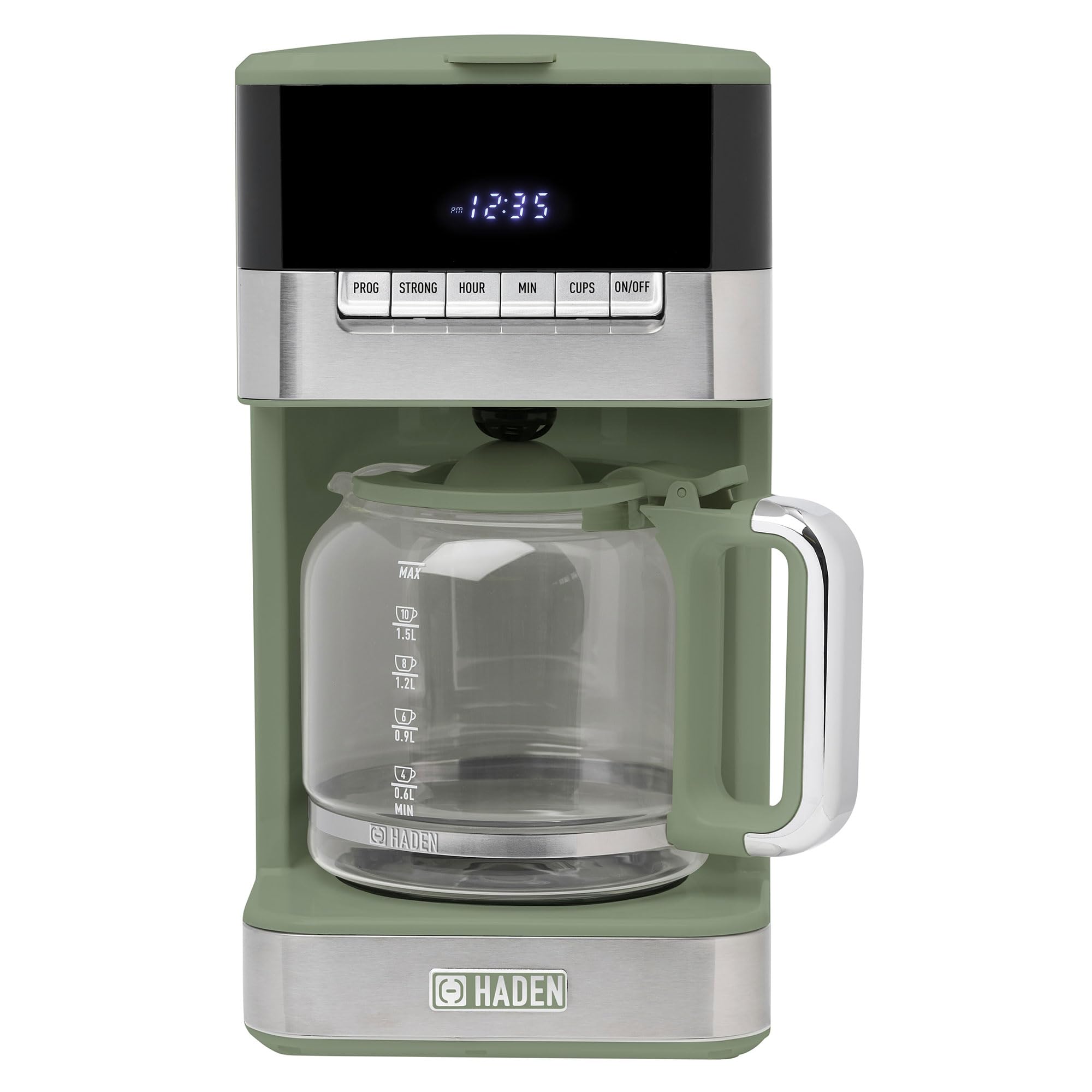 Haden Programmable 12-Cup Drip Coffee Maker with Glass Carafe - Green & Chrome Stainless Steel - Perfect for Home, Office, and Cafe Use