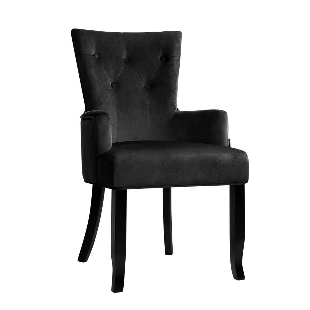 French Provincial Dining Chairs - Velvet Upholstered Wooden Chairs with Retro Black Finish | Elegant Home Decor for Dining Room, Kitchen, or Breakfast Nook
