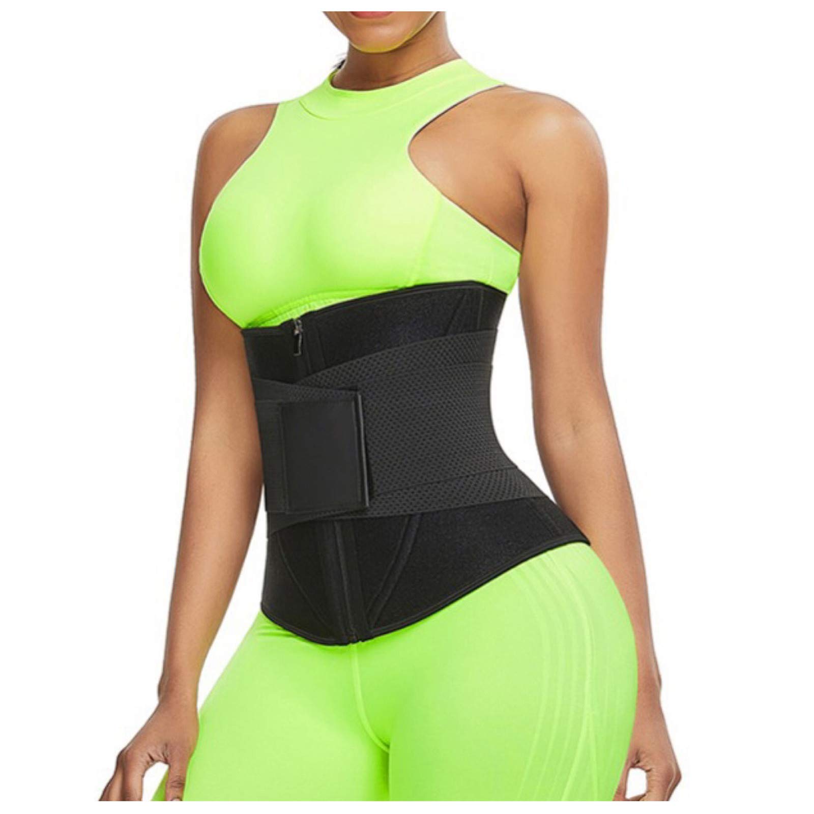 Women's Waist Trainer Cincher Belt - Tummy Control Corset for Workout & Weight Loss - Sweat Waist Trimmer Girdle with Zipper - Black - Perfect for Gym, Yoga & Postpartum Recovery