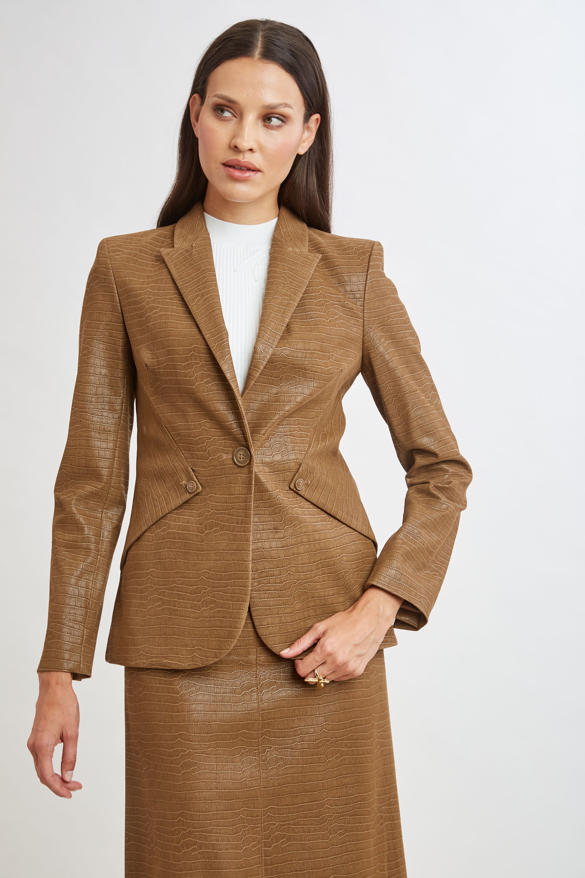 Croco Embossed Vegan Leather Blazer for Women - Stylish Faux Crocodile Jacket for Office, Business & Formal Occasions