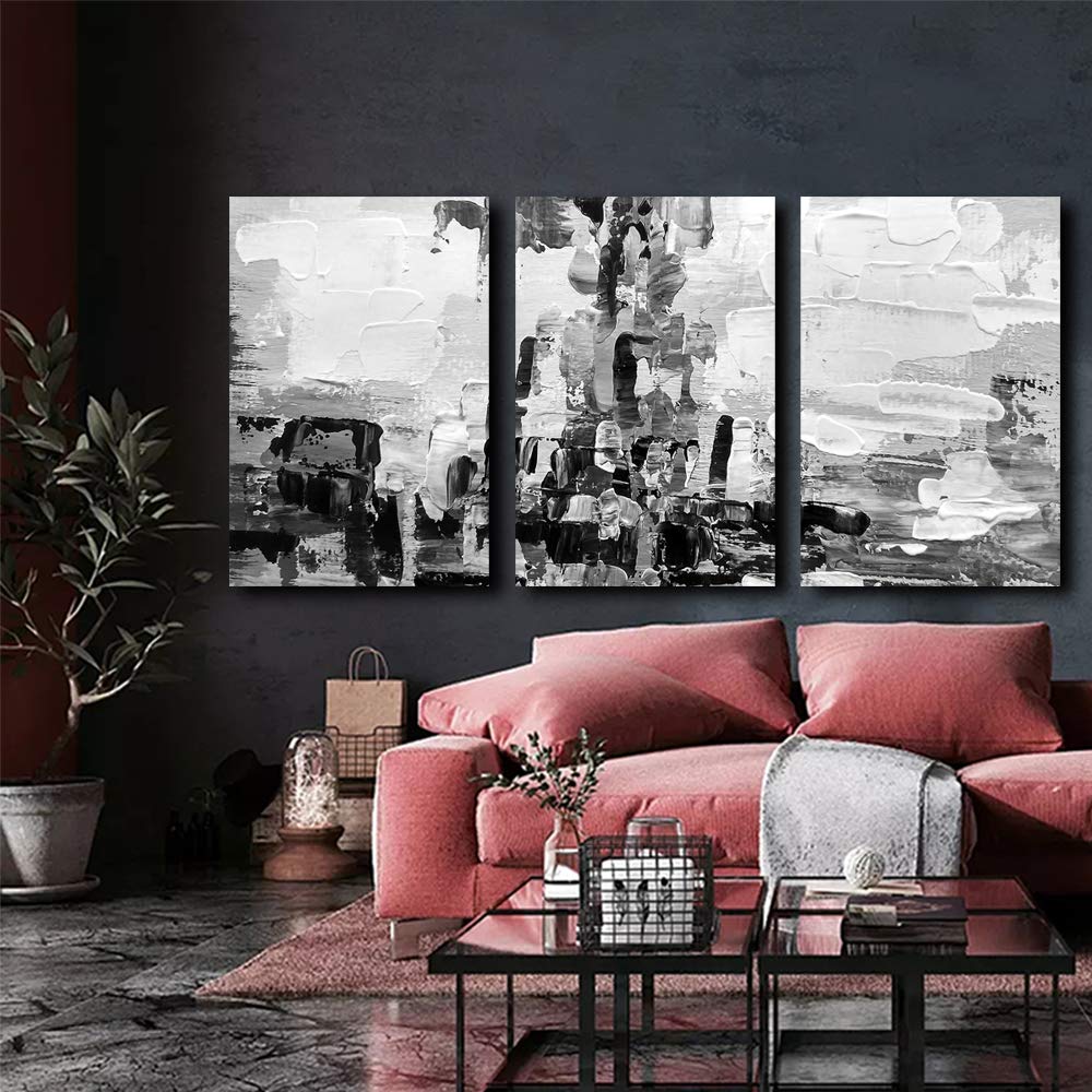 Black and White Abstract Canvas Wall Art - 3 Panel Modern Painting Set (24