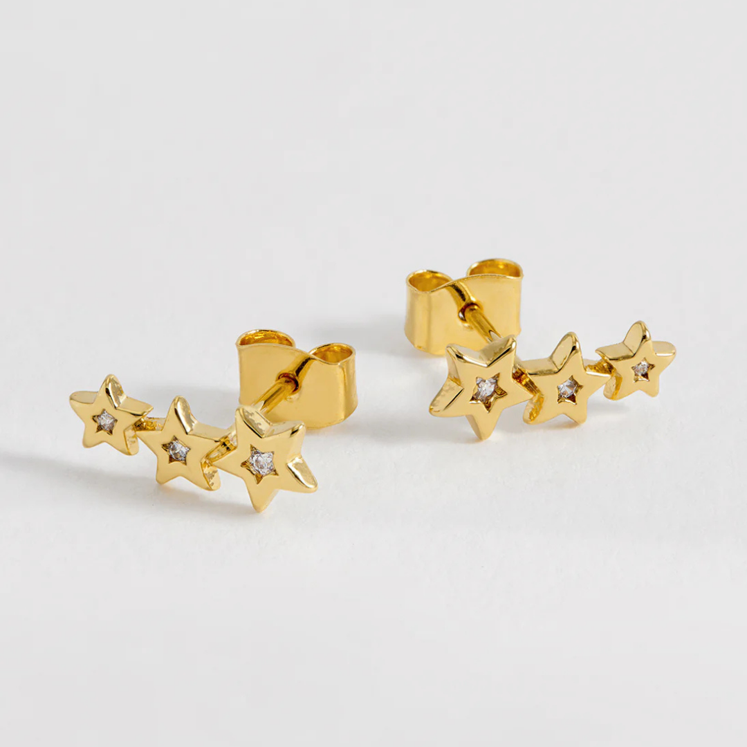 Estella Bartlett CZ Star Stud Crawler Earrings in Gold - Elegant Dangle Earrings for Women, Perfect for Parties, Weddings & Special Occasions