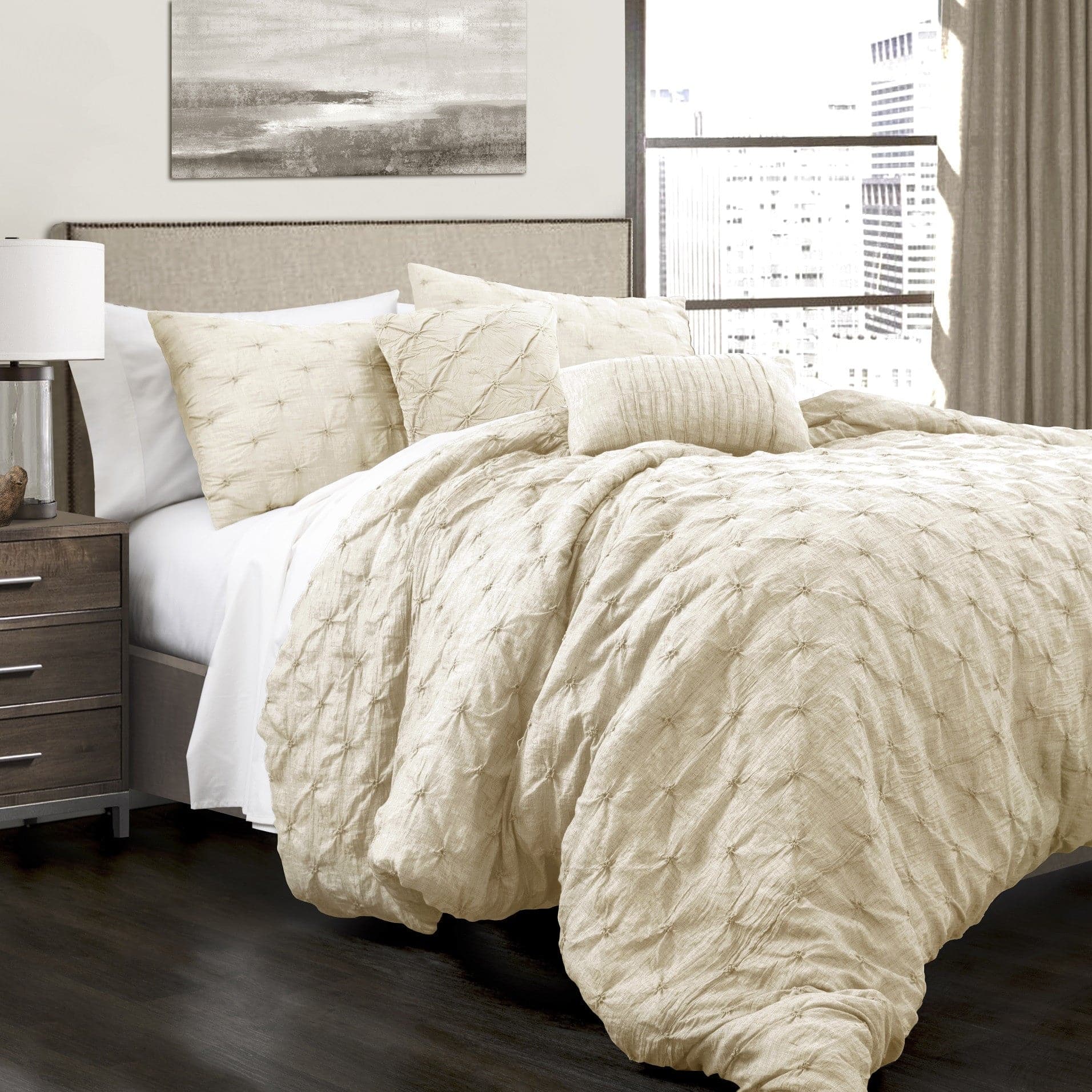 Ravello Pintuck 5-Piece Comforter Set - Queen Size Bedding with Pillow Shams - Luxury Soft Microfiber Comforter for Bedroom Decor & Cozy Sleep