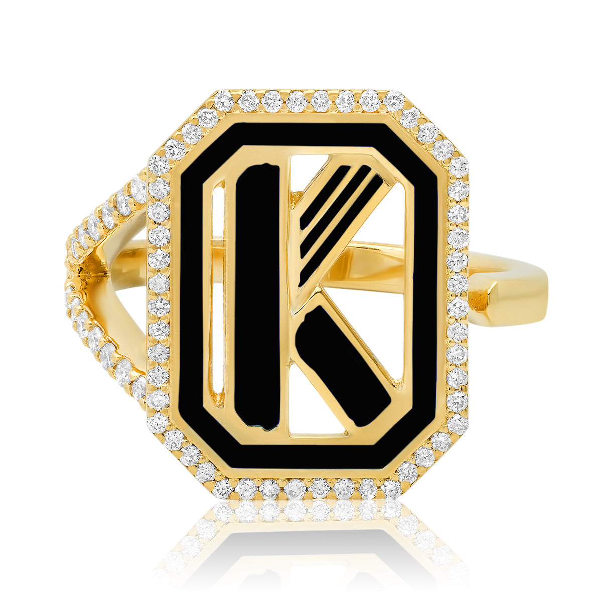 Gatsby Initial Ring with Diamonds - 15 Color Options for Women | Personalized Name Jewelry Gift for Birthday, Anniversary & Special Occasions