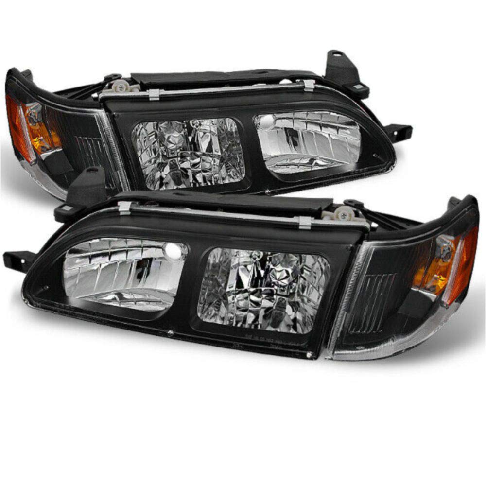 XEMRVGU 1993-1997 Black Headlights & Amber Corner Signal Lights 4-Piece Set - Compatible with Chevy/GMC Trucks & SUVs for Enhanced Night Driving Safety