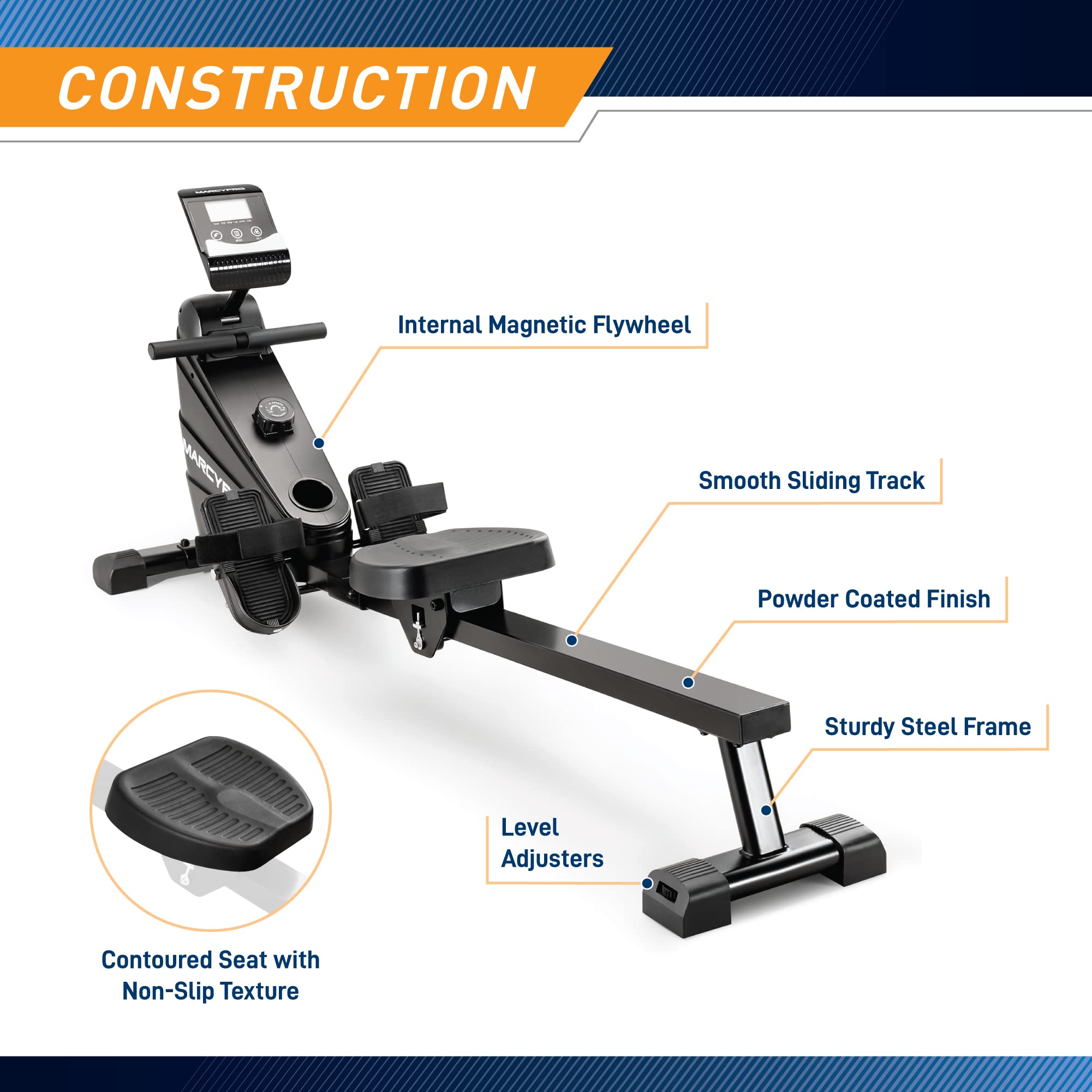Marcy Compact 8-Level Adjustable Magnetic Resistance Rowing Machine with Transport Wheels - Home Gym Equipment for Full Body Workout, Cardio Training & Small Space Fitness