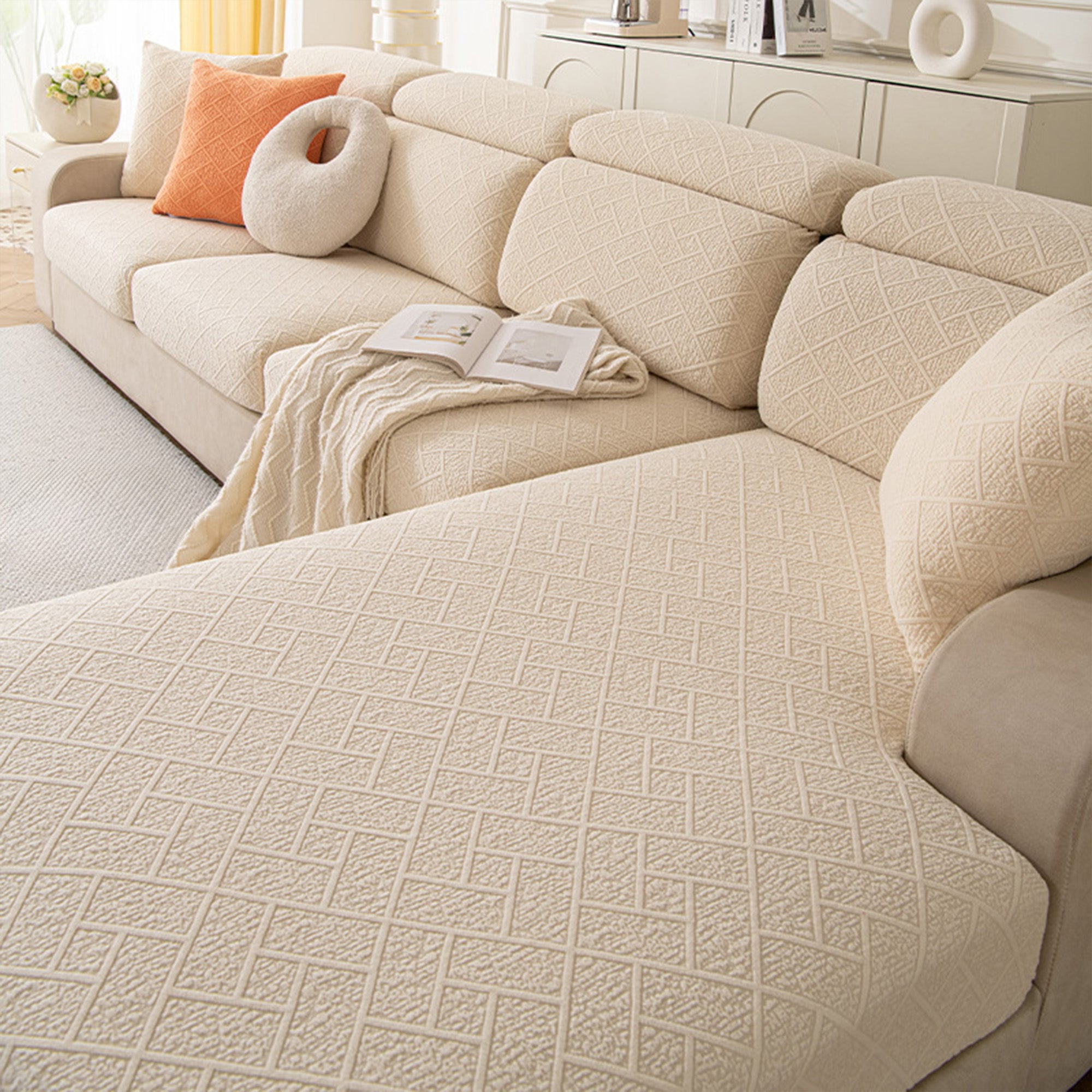 Premium Diamond Knit Stretch Sofa Cover - Anti-Scratch Furniture Protector for Pets, Soft & Breathable Couch Slipcover - Perfect for Living Room, Bedroom, and Pet-Friendly Homes