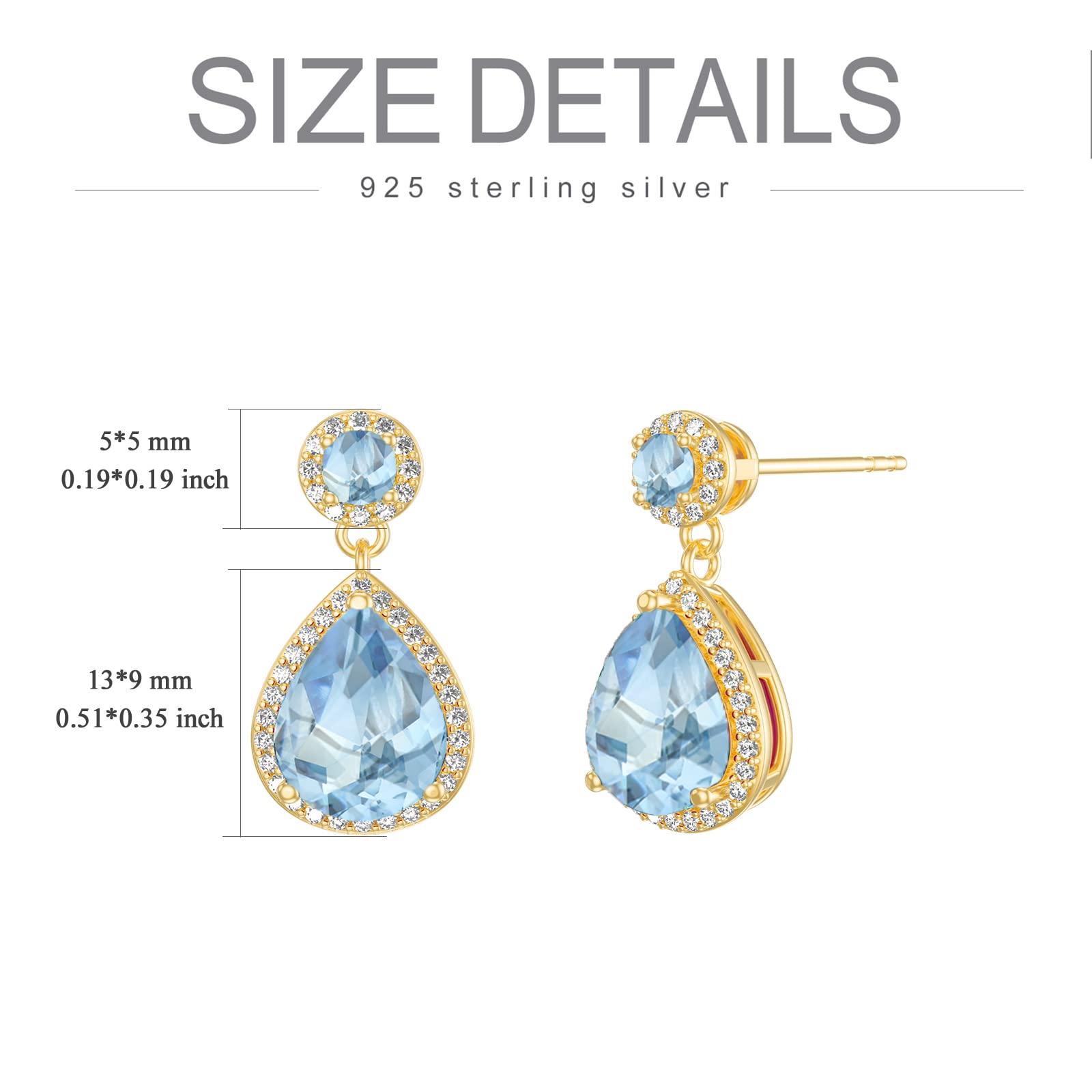 TOUPOP 14k Gold Plated Sterling Silver Birthstone Teardrop Stud Earrings for Women - Elegant Dangle Jewelry for Birthday, Mother's Day & Special Occasion Gifts | Perfect for Weddings, Parties & Everyday Wear