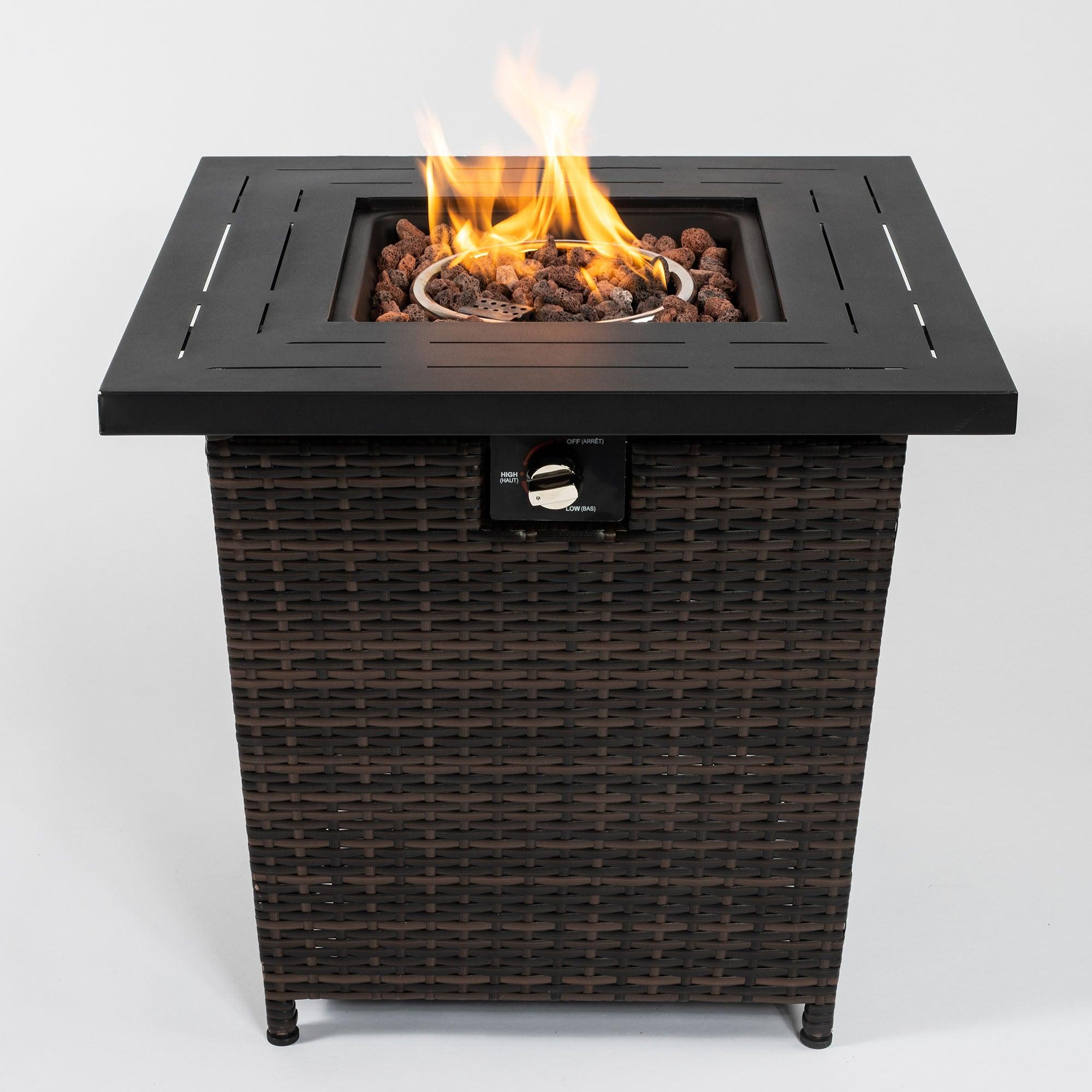 28 Inch Square Wicker Fire Pit Table - Outdoor Patio Heater for Backyard, Garden, and Deck - Perfect for Camping, BBQ, and Relaxing Evenions
