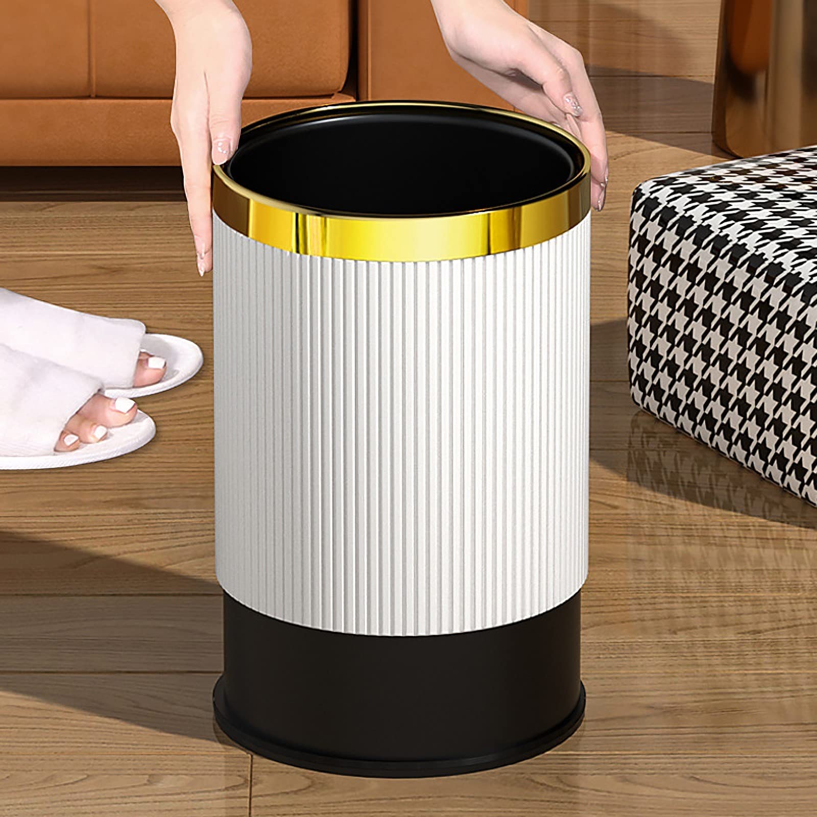 2.6 Gallon Small Office Trash Can with Lid - Beige Bathroom & Bedroom Waste Basket, Invisible Garbage Bin for Living Room, Kitchen, Dorm - Durable & Odor Control for Home & Office Use