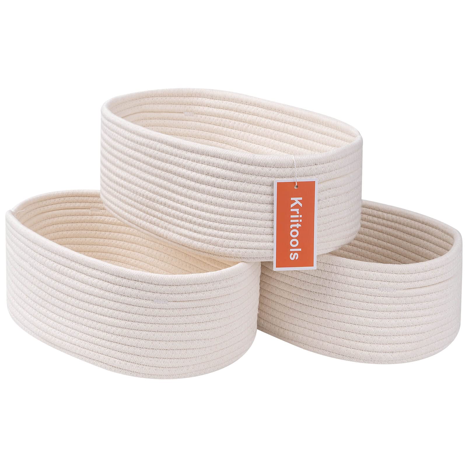 3-Pack Woven Rope Storage Baskets & Bins - White Shelf Organizers for Home, Living Room, Bedroom & Playroom | Perfect for Toys, Blankets & Household Organization