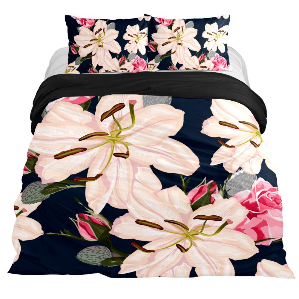 Anna Cowper Retro Floral Hibiscus Duvet Cover Set - 3 Piece King/Queen/Full/Twin Size Bedding with Zipper Closure & Corner Ties | Tropical Boho Bedroom Decor for Master & Guest Rooms