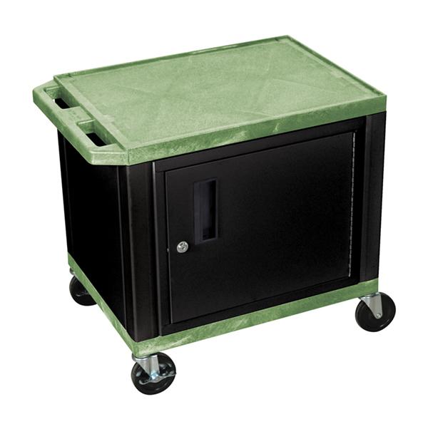 Luxor Tuffy Green 2 Shelf AV Cart with Black Cabinet & Electric Outlet - Perfect for Classroom, Office, or Home Media Organization
