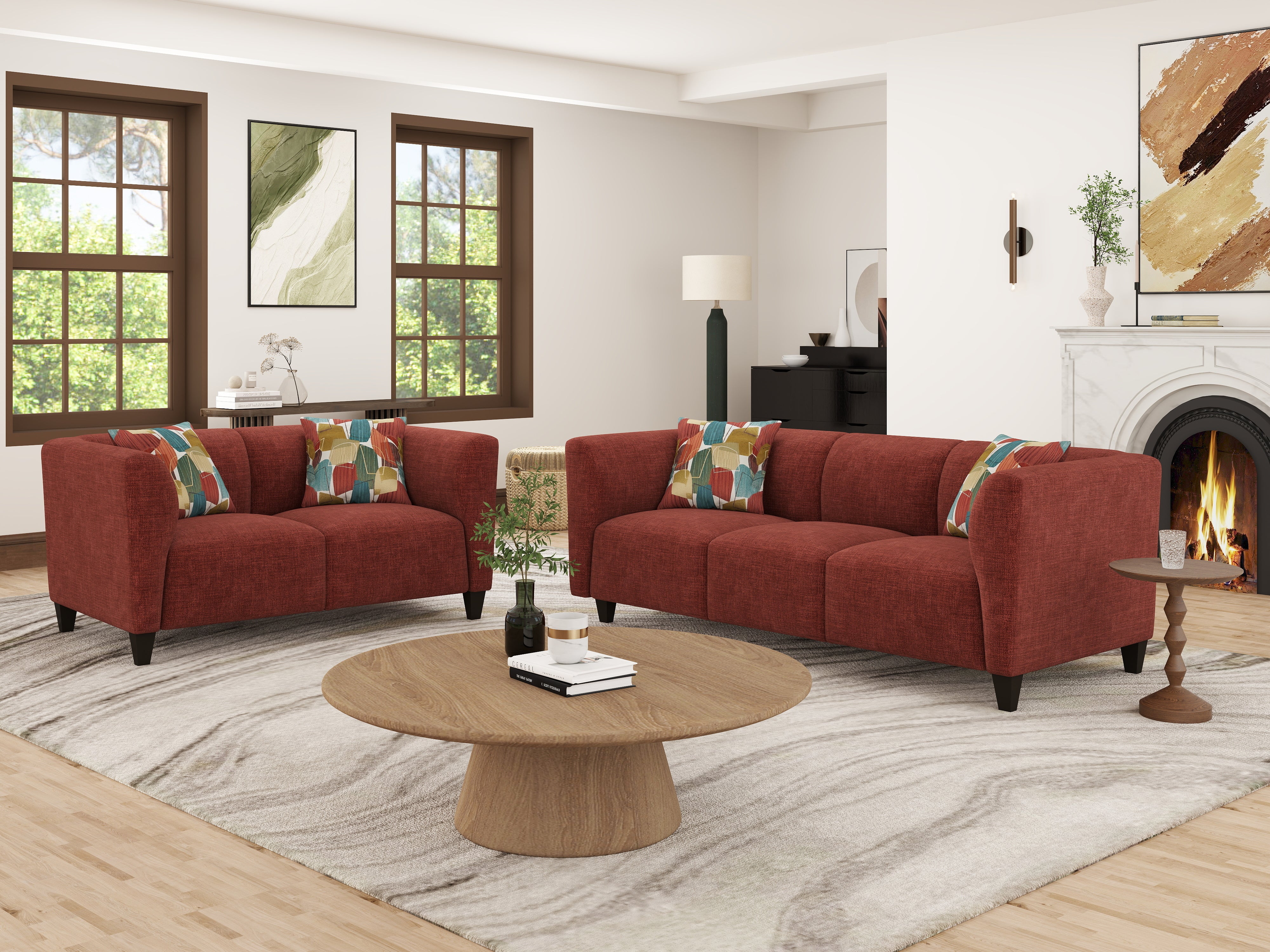 Roundhill Furniture Della Upholstered Sofa and Loveseat Set - Modern Living Room Furniture for Small Spaces | Perfect for Apartments, Condos & Cozy Homes