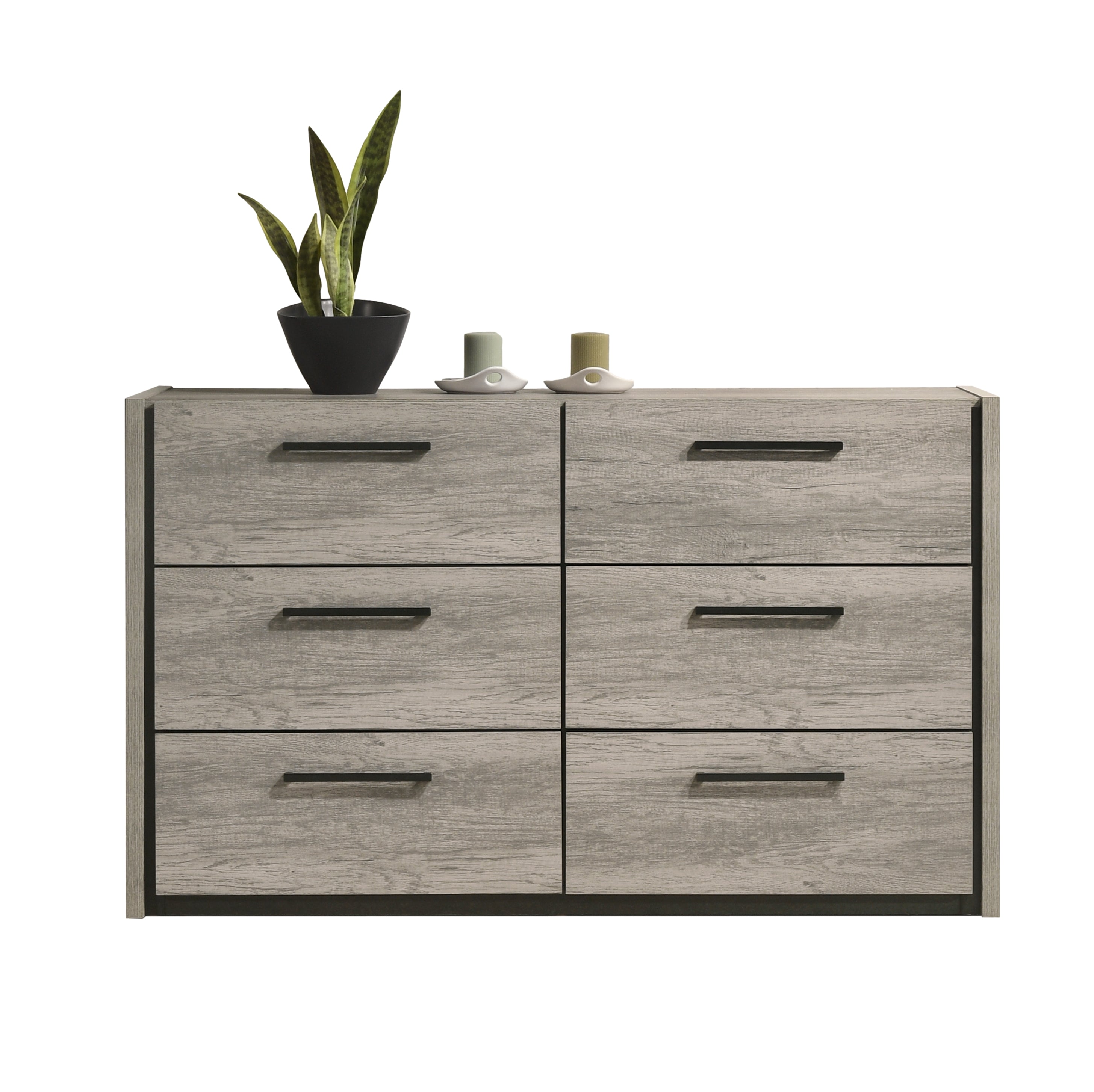Roundhill Furniture Lenca 6-Drawer Dresser in Weathered Gray - Modern Bedroom Storage Solution for Home Organization