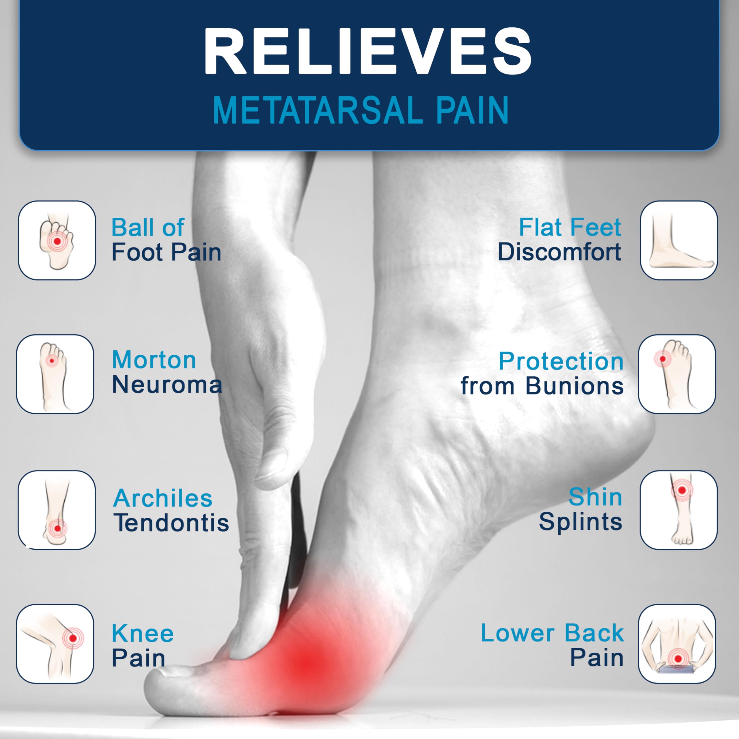 Orthotic Shoe Insoles for Ball of Foot Pain Relief - Metatarsal Support for Morton’s Neuroma, Flat Feet & Metatarsalgia - Full Length XLarge Cushioned Inserts - Perfect for Running, Walking & All-Day Comfort