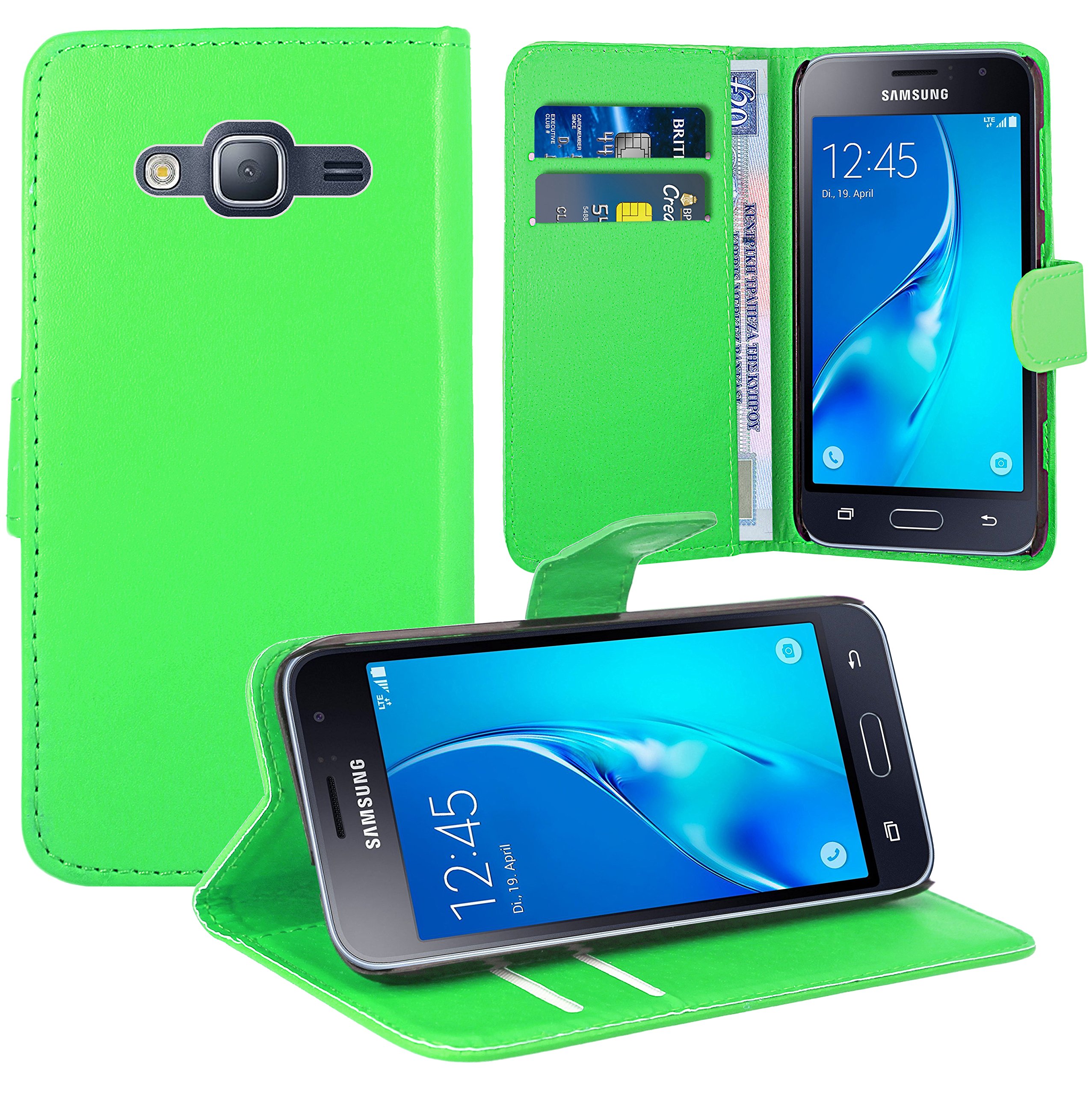 Premium Leather Flip Wallet Case with Kickstand for Samsung Galaxy J3 2016 – Slim Protective Cover for Everyday Use, Business & Travel