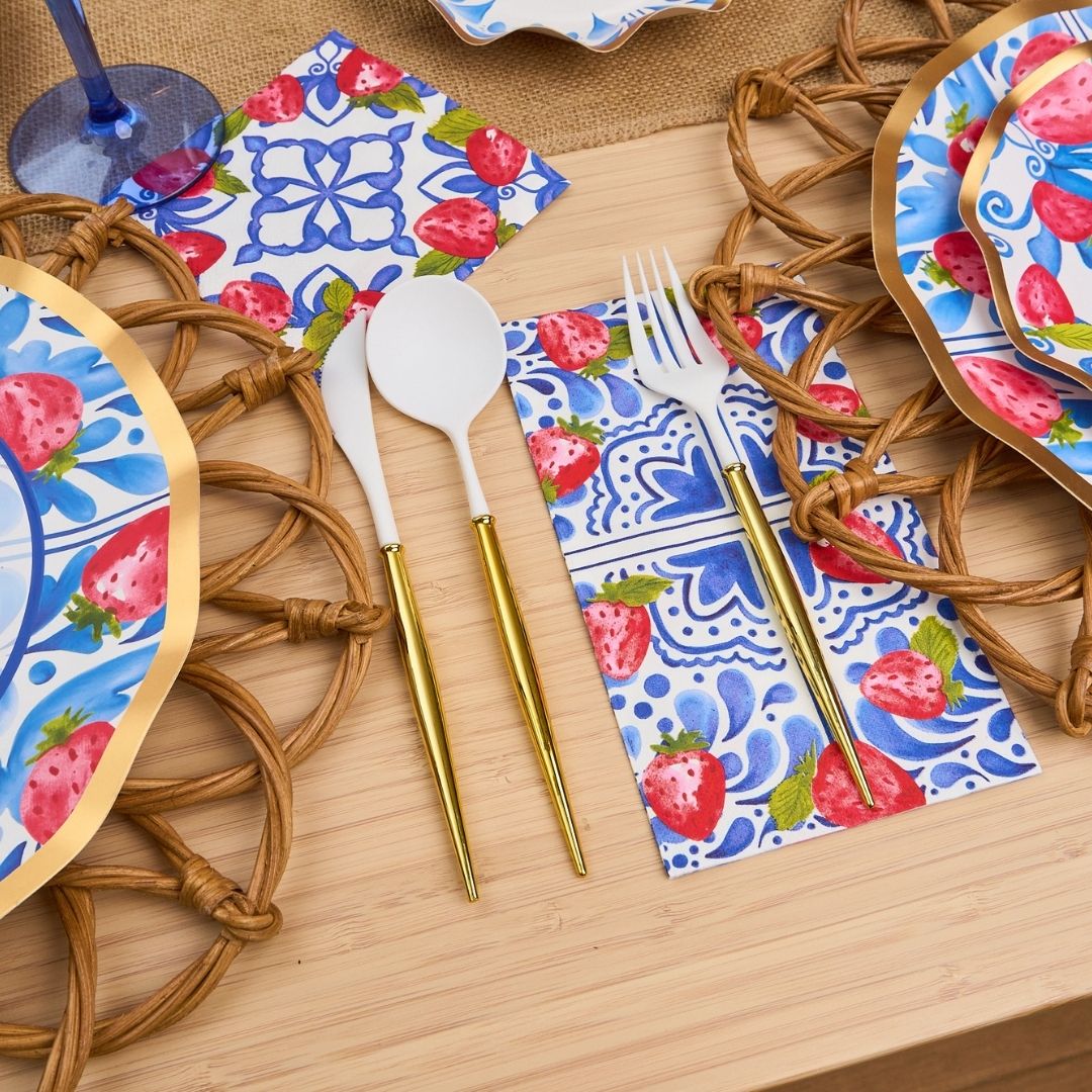Blue Strawberries Dinnerware Set for 8 - Complete Table Setting for Dinner Parties, Weddings & Special Occasions