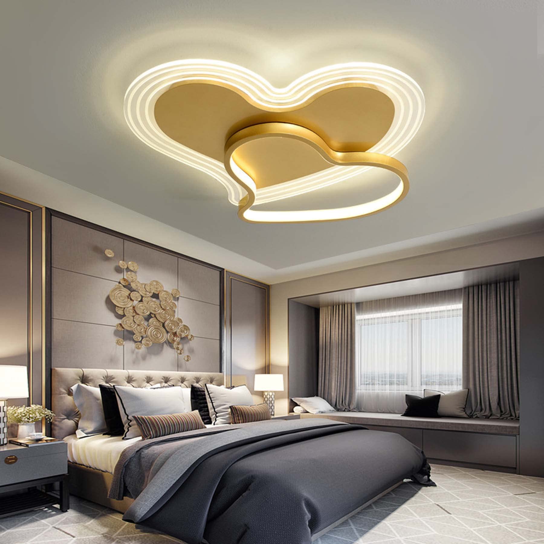 AOSHEN Smart Remote Control Ceiling Lamp for Kids Bedroom - Modern Feather Light with Dimmable Gold Finish, Princess Room Decor for Girls, Cartoon Creative Circle Love Design | Perfect for Nursery, Children's Playroom & Girls Bedroom Lighting
