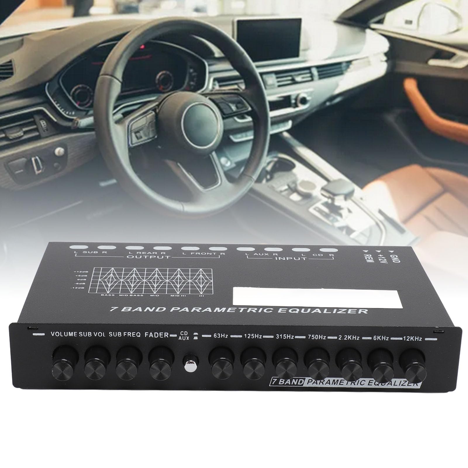 MOUMOUTEN 7-Band Car Audio Equalizer with CD/AUX Input - Adjustable Graphic Sound Equalizer for Front, Rear & Subwoofer Output - Perfect for Cars, Boats, RVs & Home Stereo Systems