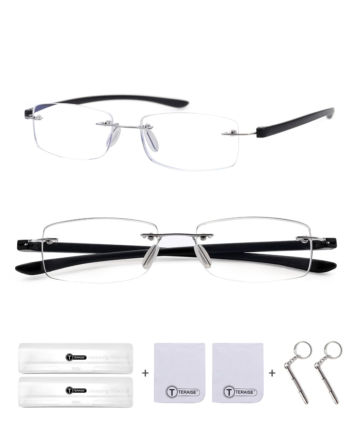 TERAISE 2Pack Blue Light Blocking Reading Glasses - Rimless for Men & Women - for Office & Screen Use