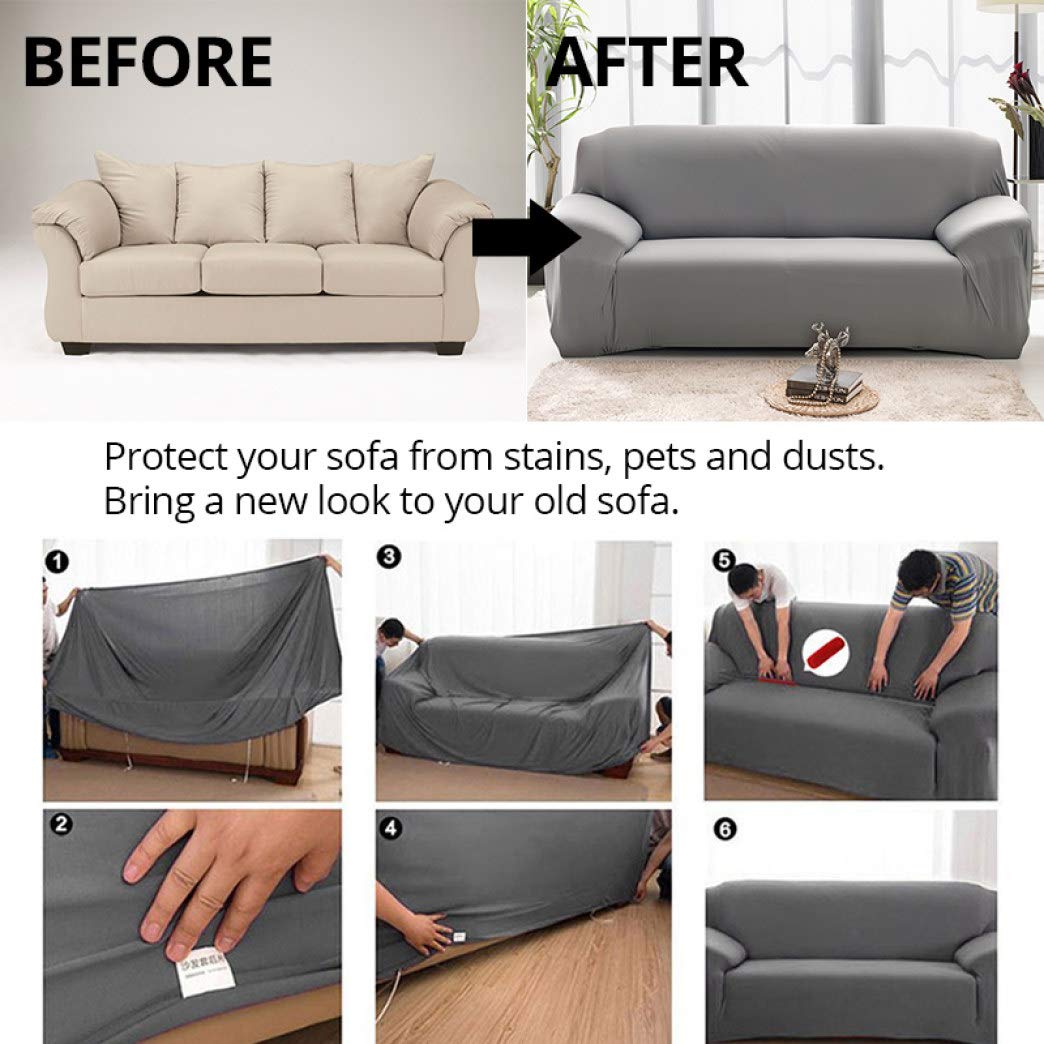 Universal Washable Solid Color Loveseat Sofa Cover - Stretchable Couch Slipcover for L-Shaped & Sectional Sofas, Living Room Furniture Protector | Perfect for Pets, Kids & Daily Use