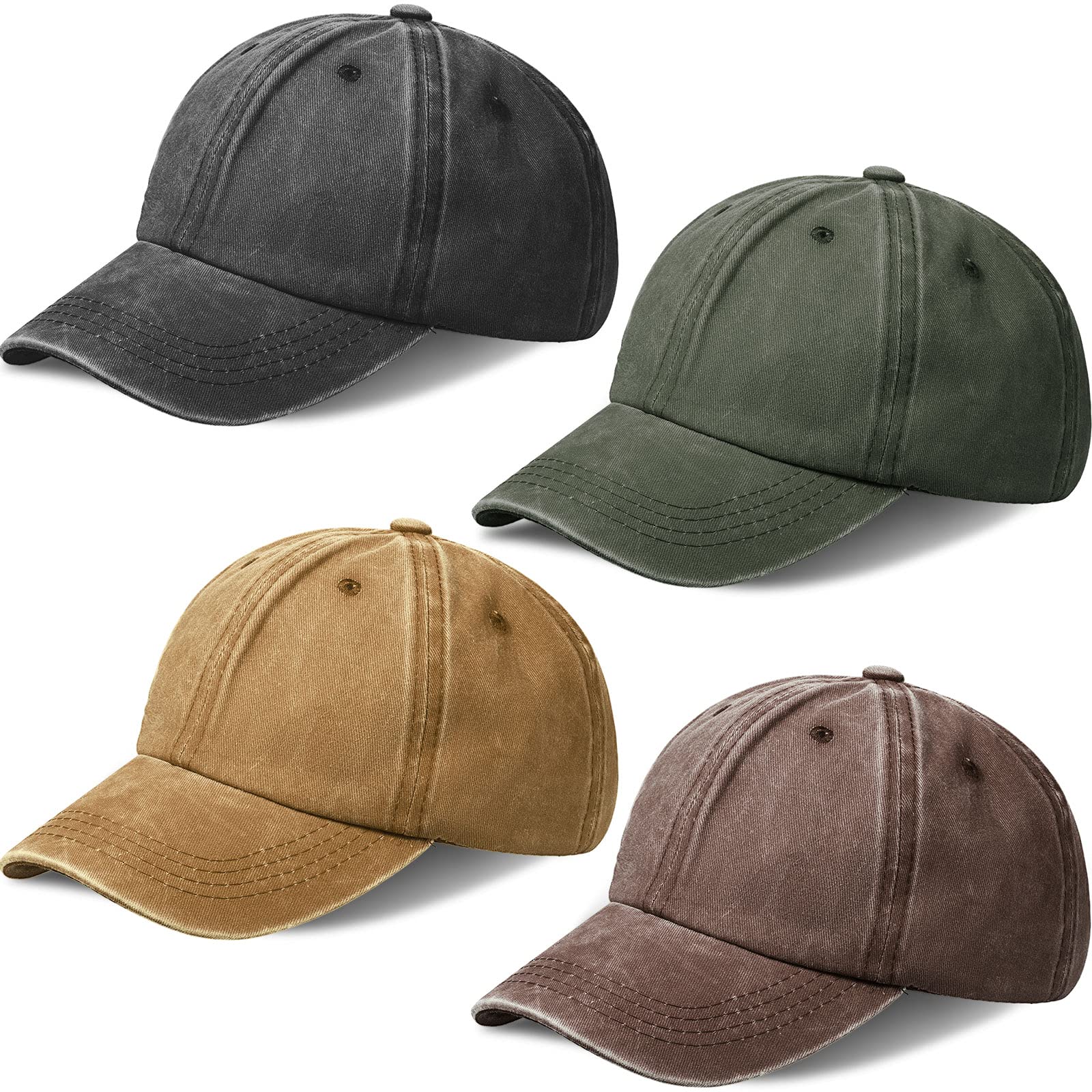 4-Pack Distressed-Washed Adjustable Baseball Hats for Toddlers & Kids - Plain Cotton Summer Trucker Caps for Boys & Girls - Perfect for Outdoor Play, Sports & Sun Protection