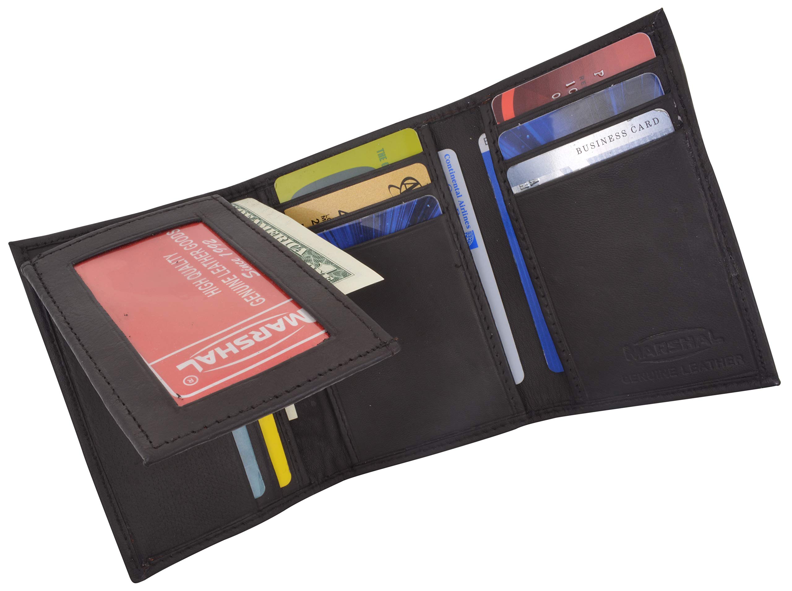 Premium Men's Brown Leather Wallet - Genuine Lambskin Trifold Design with Flip ID Window | Slim RFID Blocking Bifold Wallet for Everyday Carry & Travel