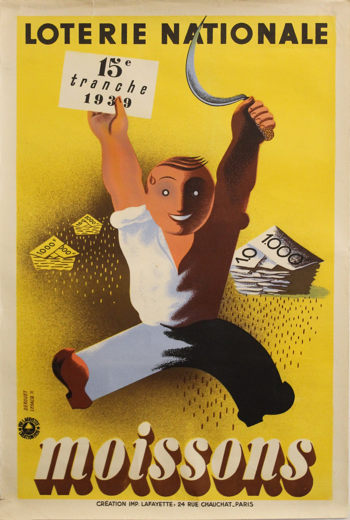 1939 Original French Art Deco Poster - Loterie Nationale: Moissons - Vintage Lottery Advertising Art for Home & Office Decor