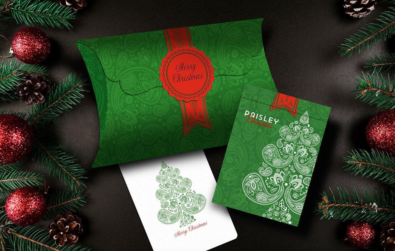 Festive Christmas Playing Cards - Elegant Paisley Metallic Green Deck for Holiday Parties, Family Game Nights & Gift Giving