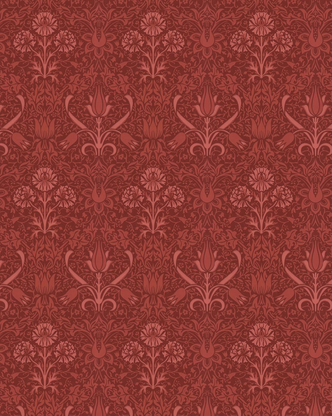 Lim & Handtryck Wallpaper Florian Red/Red - Premium Handprinted Floral Wallpaper for Living Room & Bedroom Decor
