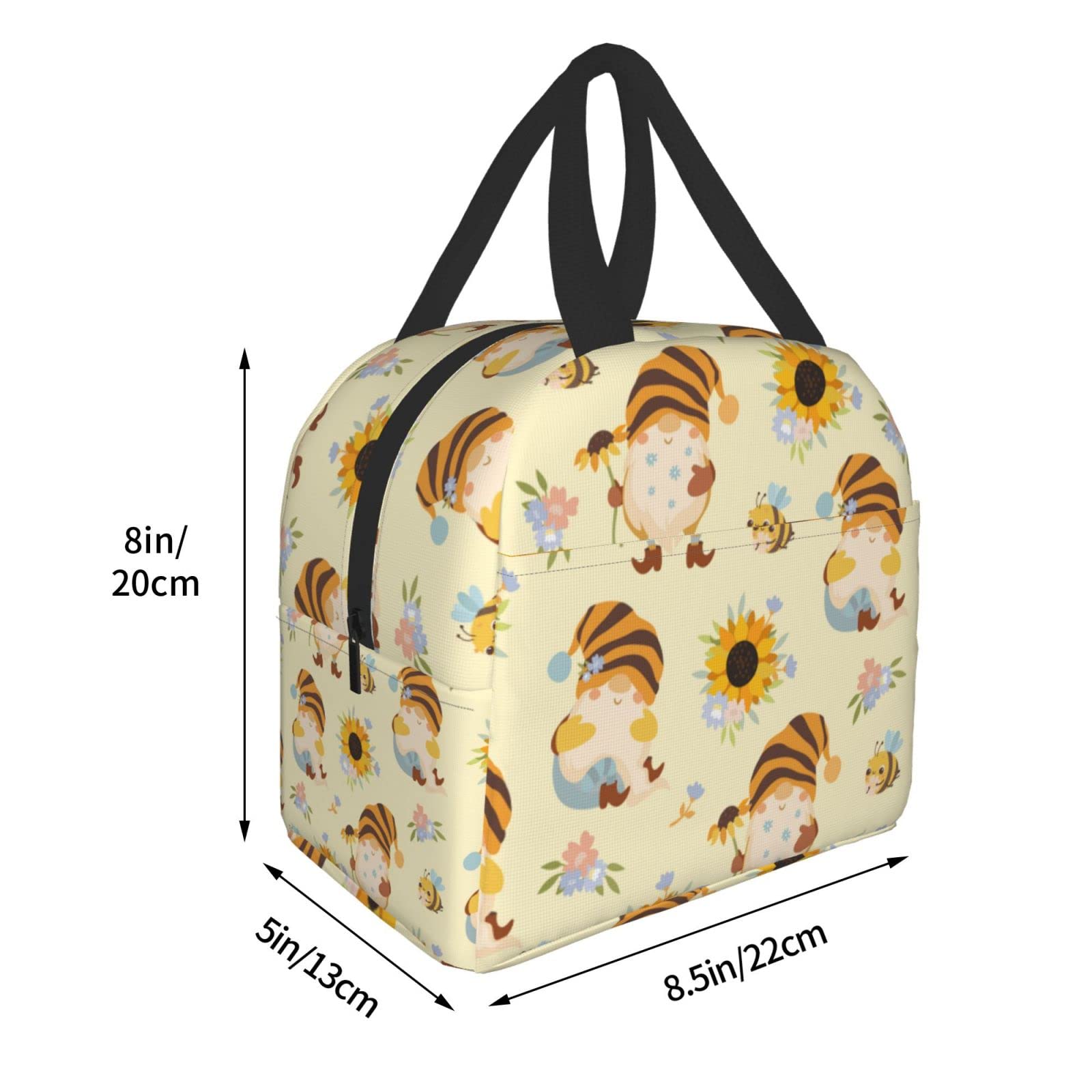 Insulated Lunch Box with Cute Sunflower & Gnome Design - Reusable & Leakproof Meal Container for Work, School, Travel & Picnic - Portable Tote Lunch Bag for Men & Women