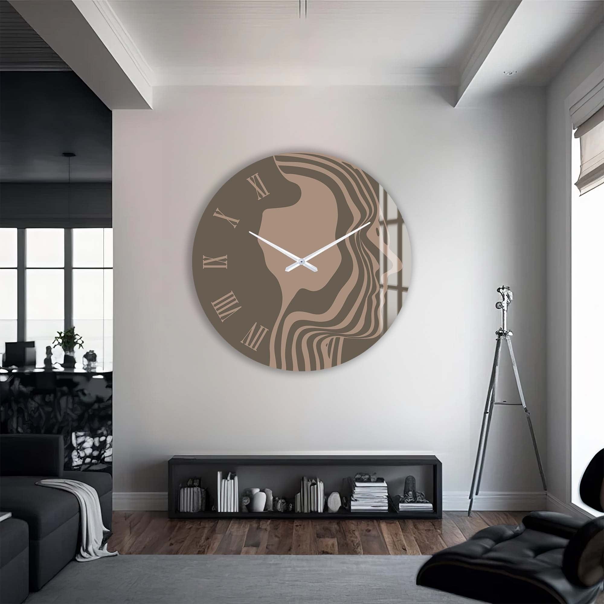 Elegant Brown Silhouette Glass Wall Clock - Modern Home & Office Decor - Perfect for Living Room, Bedroom, or Kitchen