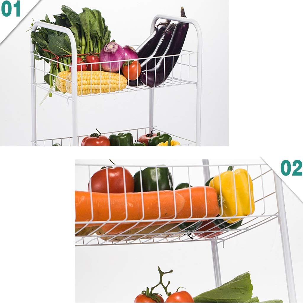 3-Tier Rolling Kitchen Cart - Stainless Steel Storage Organizer for Fruits, Vegetables & Bathroom Essentials - White - Perfect for Small Spaces, Pantry & Home Organization