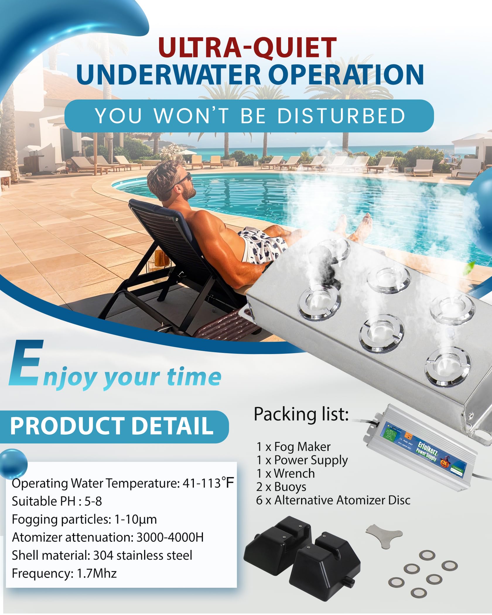 6-Head Ultrasonic Mist Maker for Ponds, Water Fogger with Float & Power Supply - Perfect for Halloween Decor, Outdoor Landscaping, Greenhouse Humidification, Rockery & Lawn Enhancement