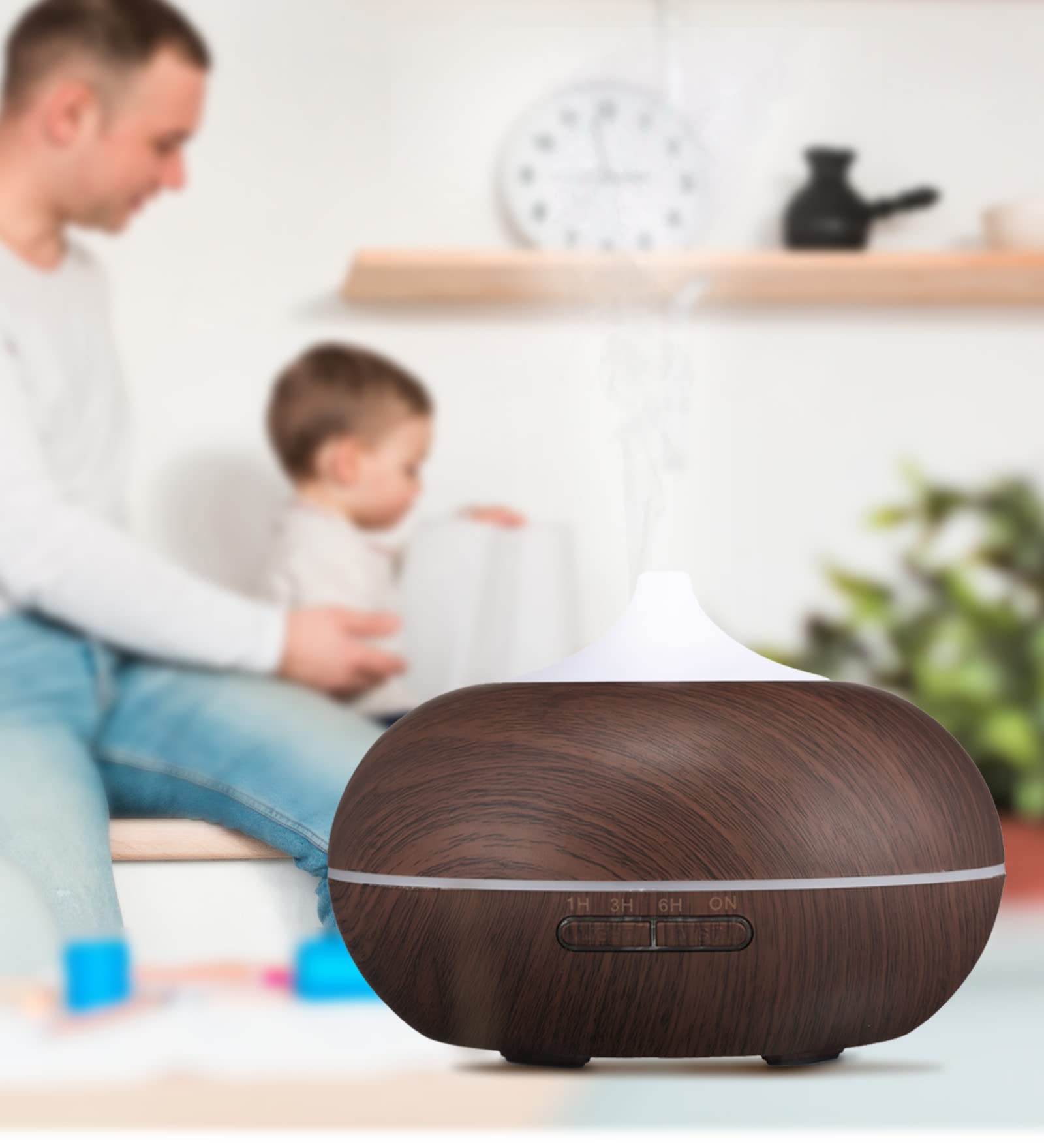 EKAM 400ml Premium Essential Oil Diffuser - 7-in-1 Ultrasonic Aromatherapy Humidifier with Timer & Auto-Off Safety - Black Wood Grain Design for Home, Office & Yoga Studio Relaxation